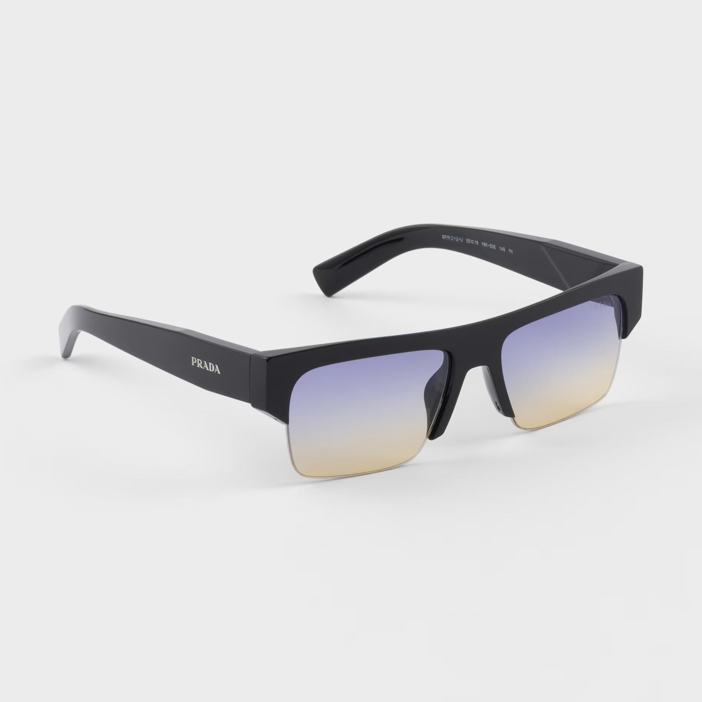 Prada Men Semi-rimless Frame Shiny Black Sunglasses