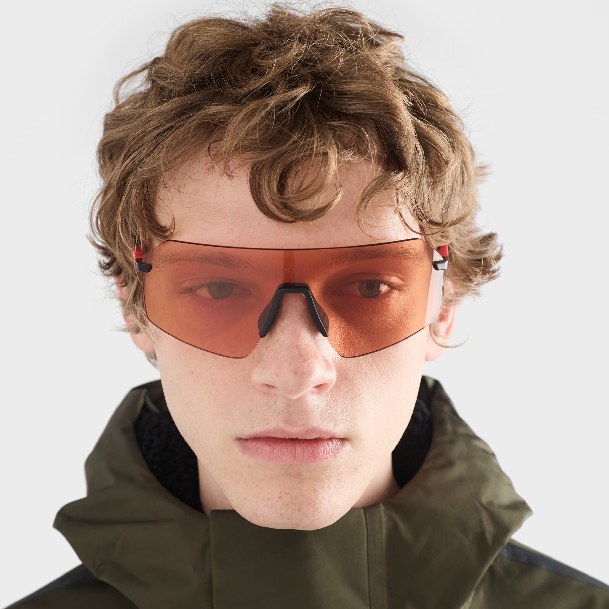 Prada Men Mask Rimless Frame Opaque Black Sunglasses