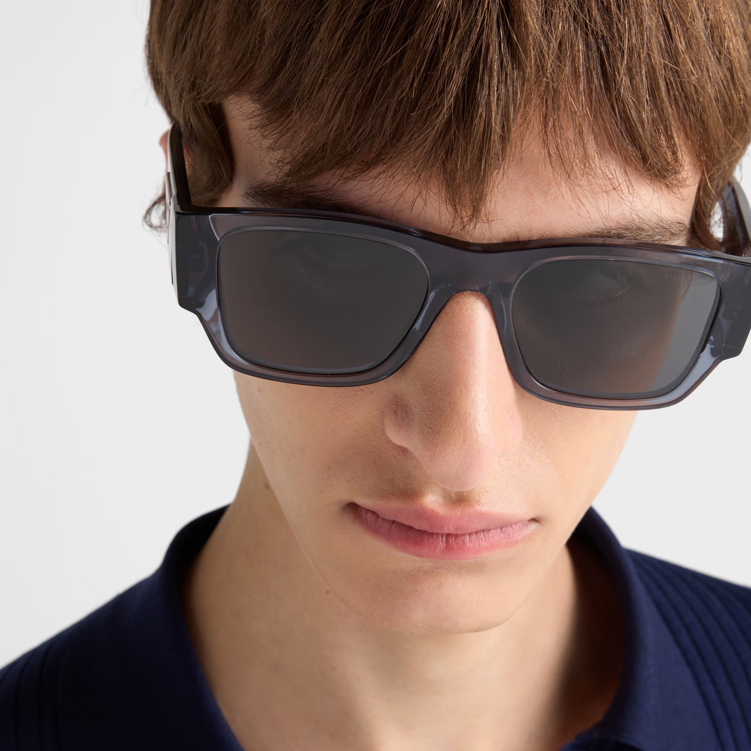 Prada Men Square Frame Transparent Ocean Blue Sunglasses