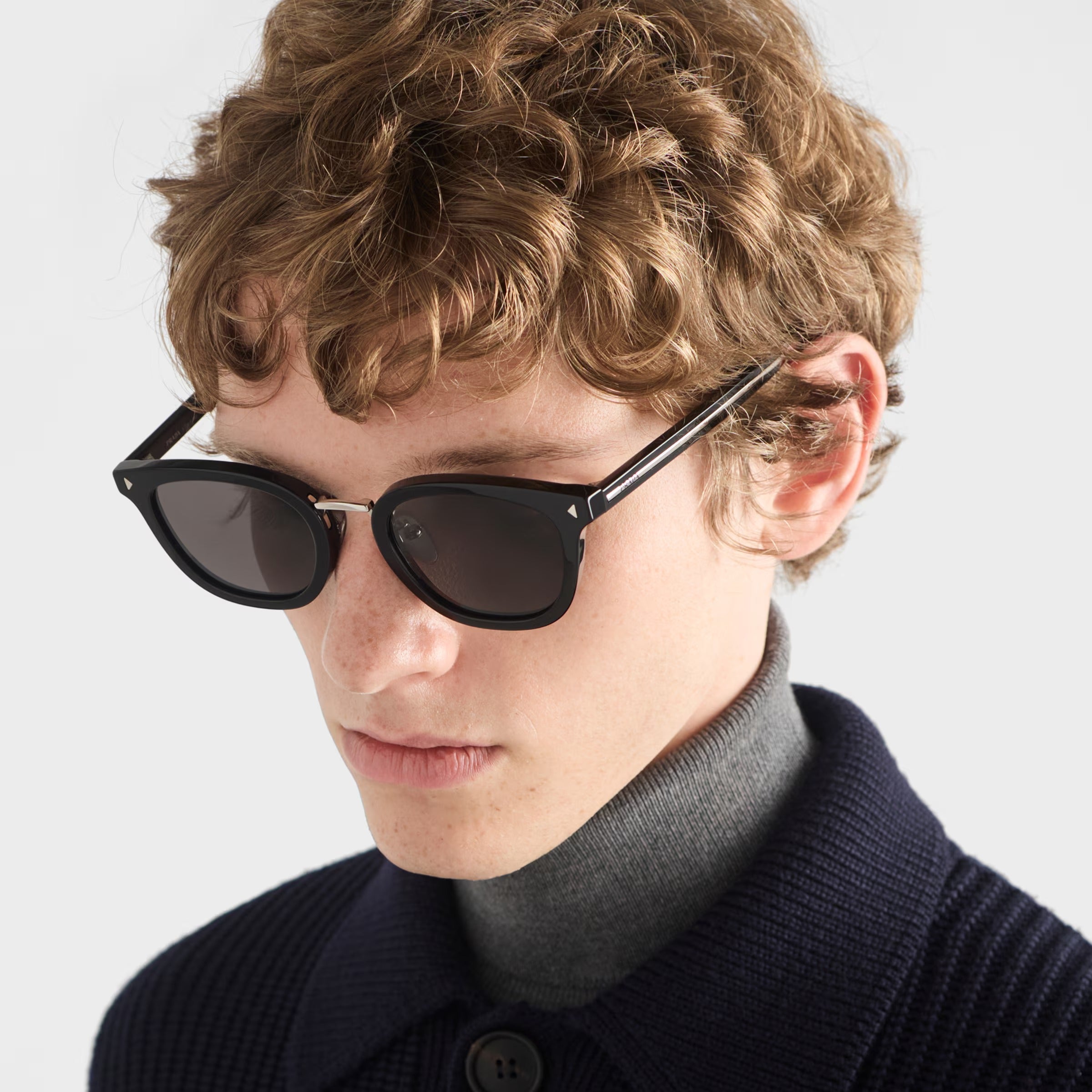 Prada Men Pantos Frame Shiny Deep Black Sunglasses
