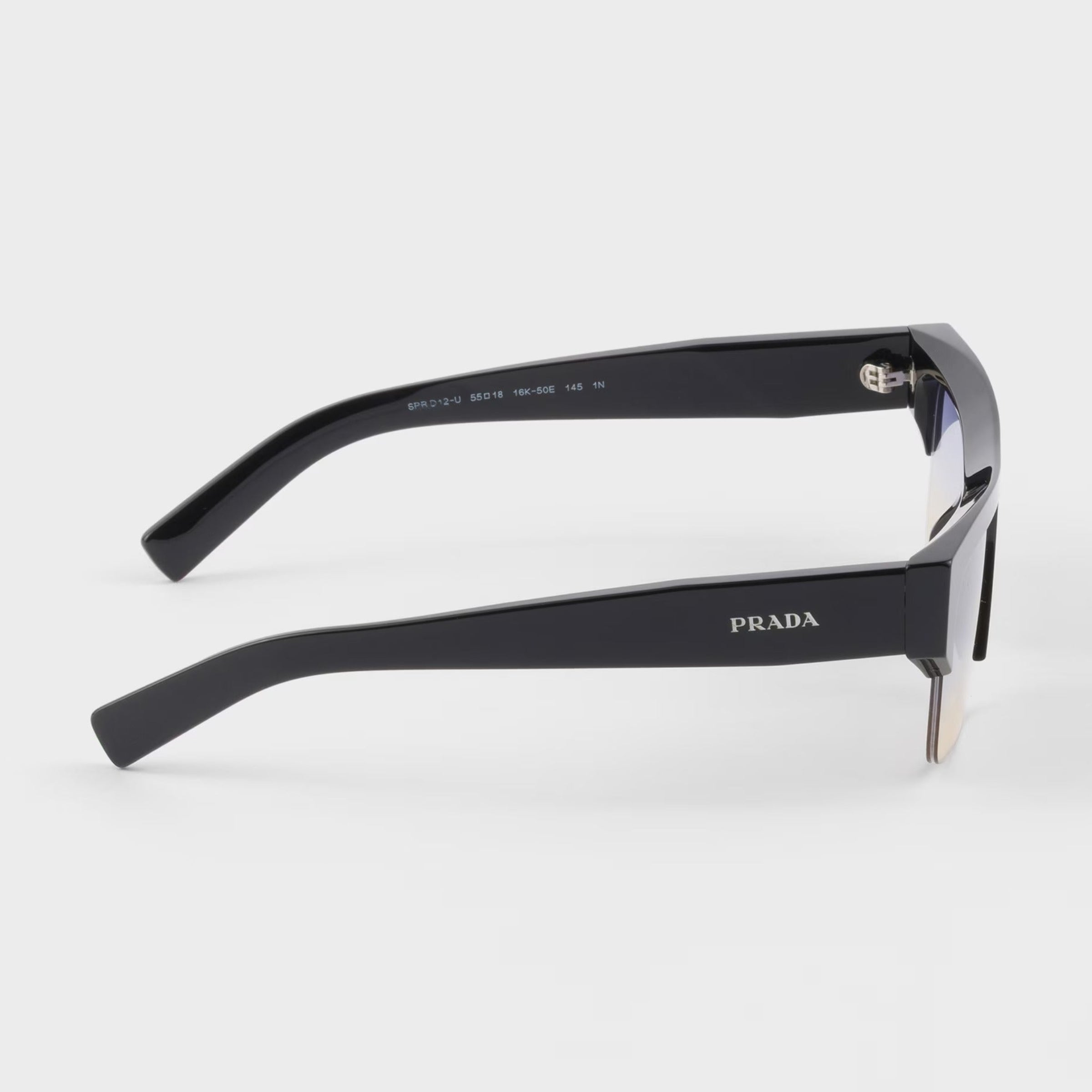 Prada Men Semi-rimless Frame Shiny Black Sunglasses
