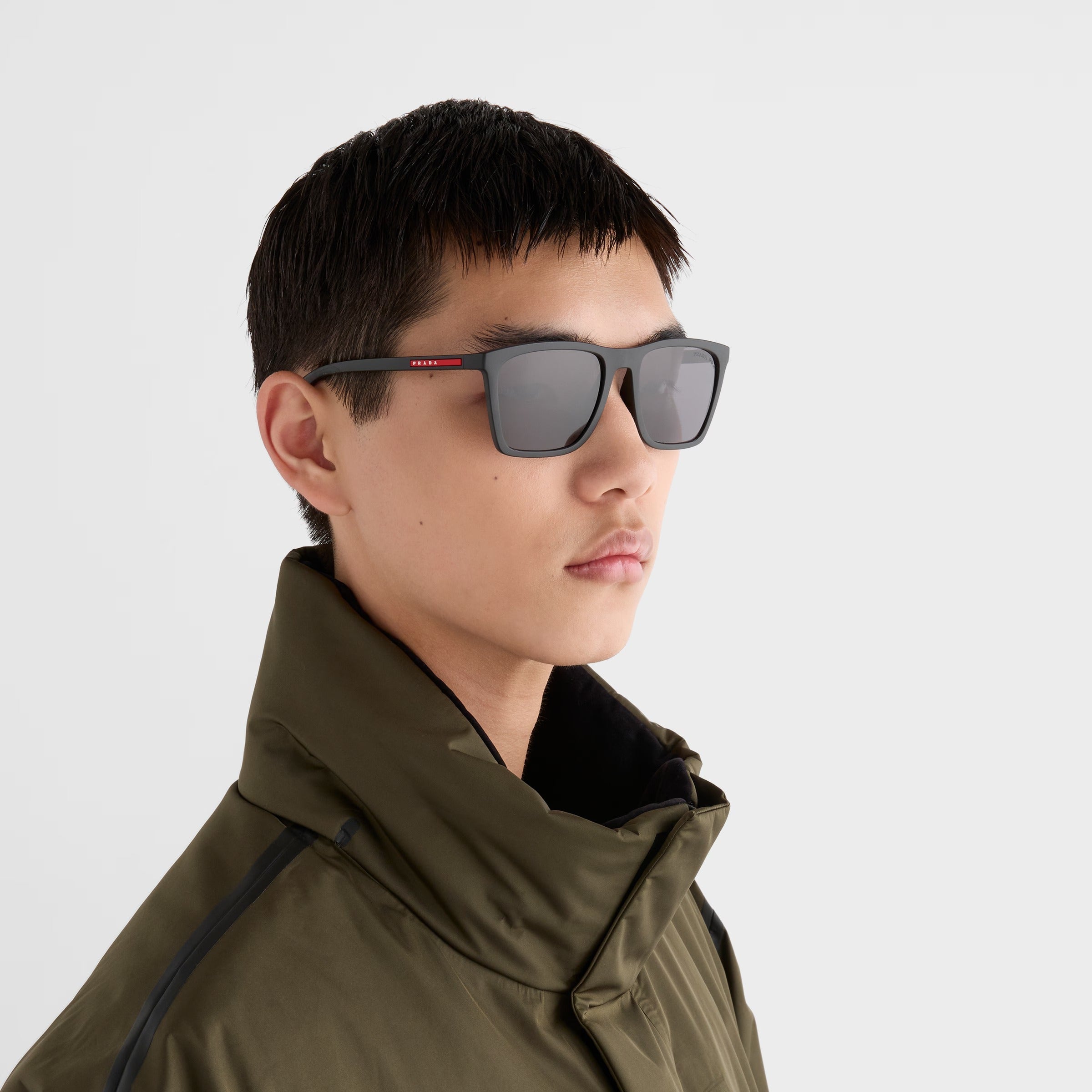 Prada Men Square Frame Shiny Opaque Black Sunglasses