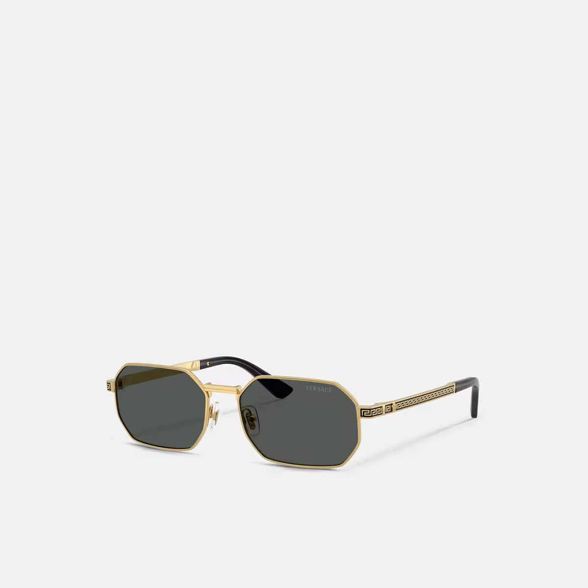 Versace Men Rectangular Frame Shiny Metallic Gold Sunglasses