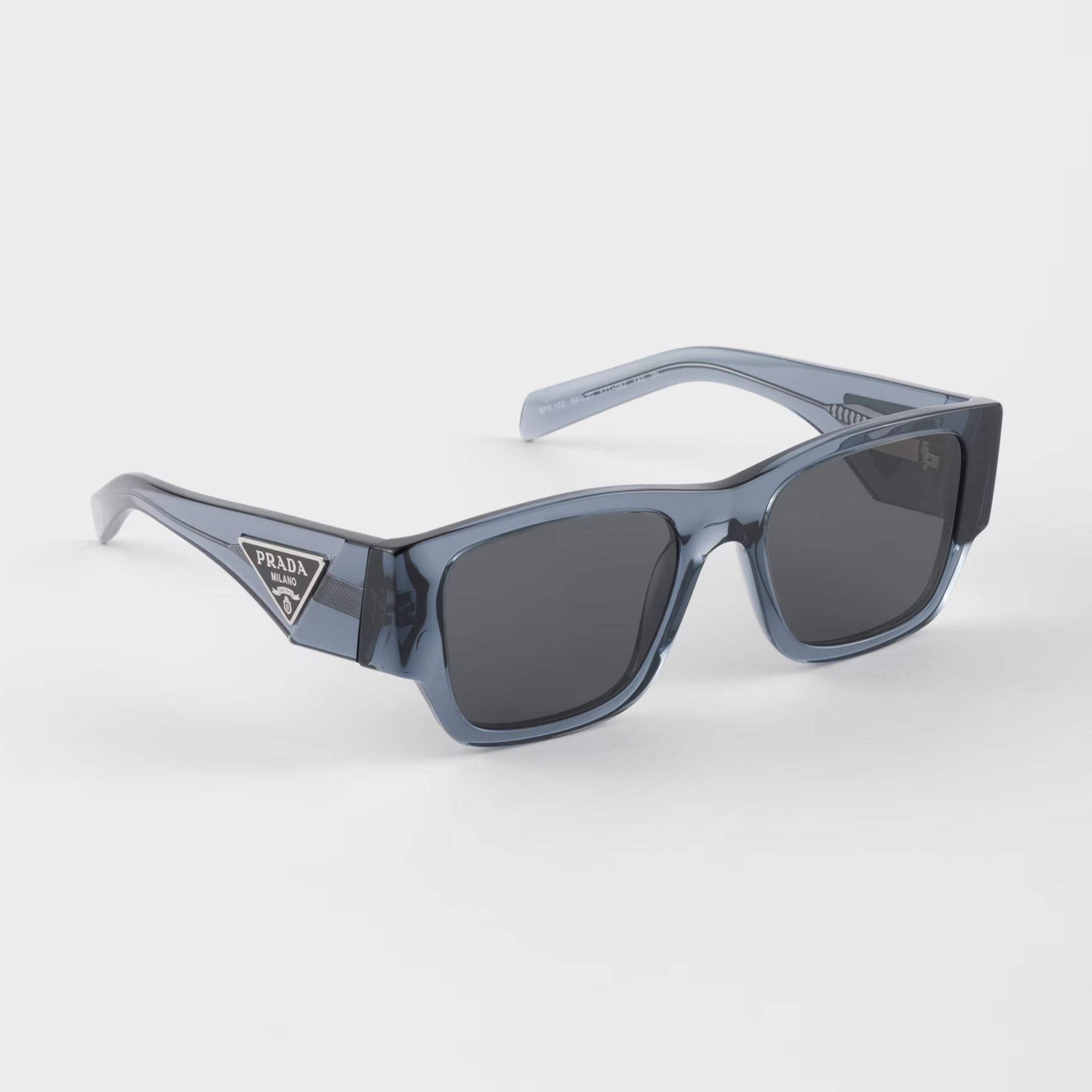 Prada Men Square Frame Transparent Ocean Blue Sunglasses