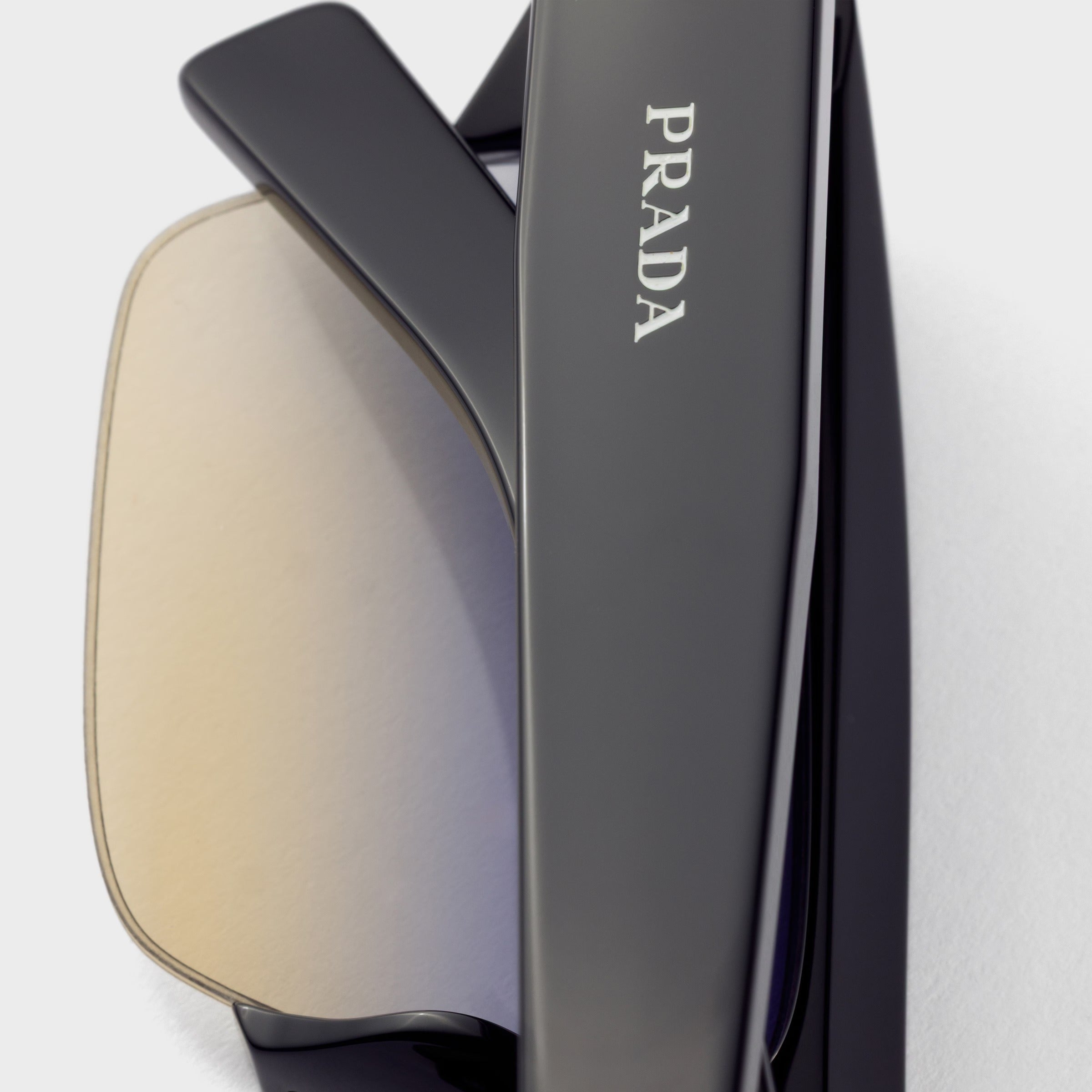 Prada Men Semi-rimless Frame Shiny Black Sunglasses