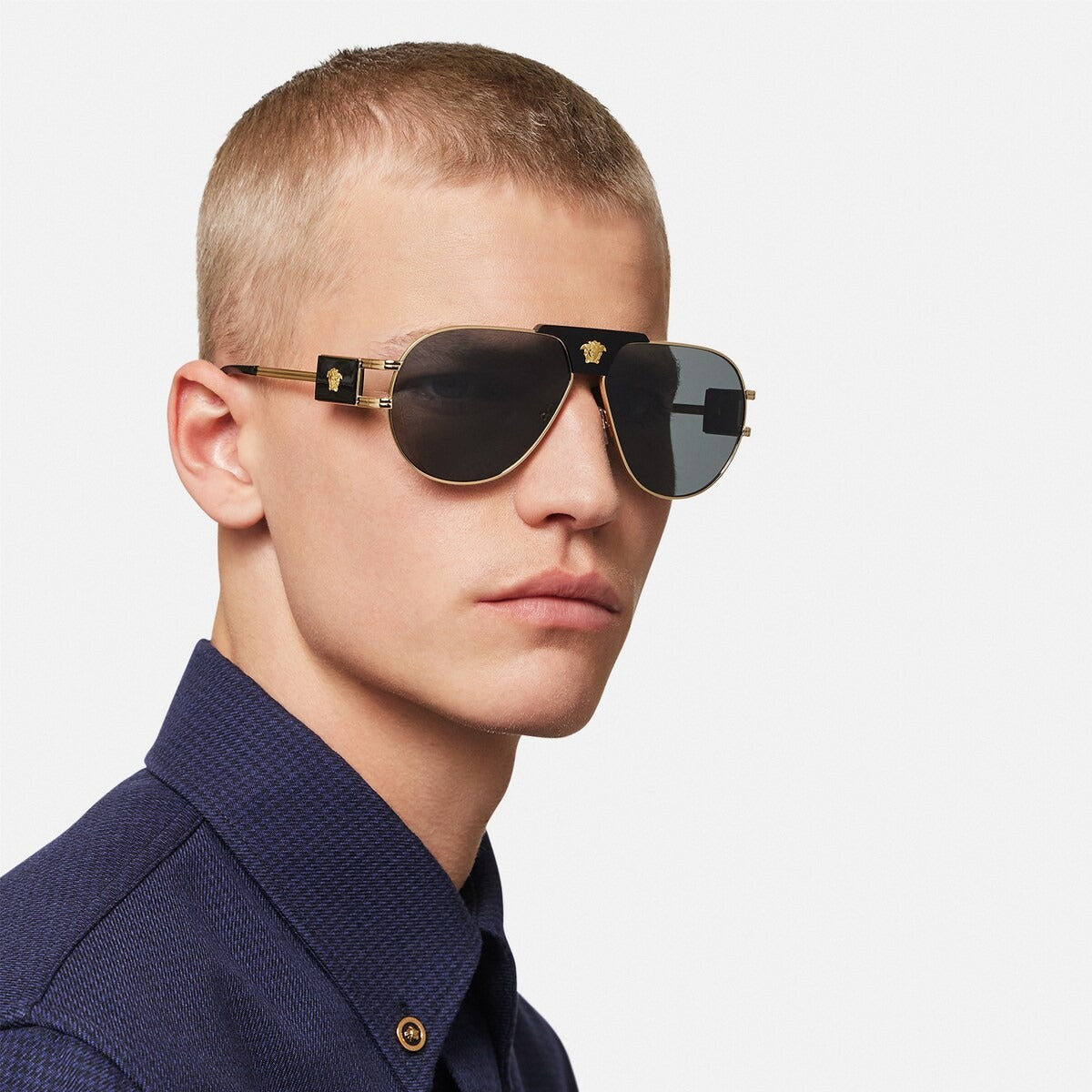 Versace Men Pilot Frame Metallic Gold Sunglasses