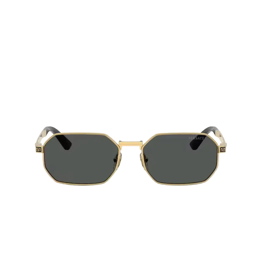 Versace Men Rectangular Frame Shiny Metallic Gold Sunglasses