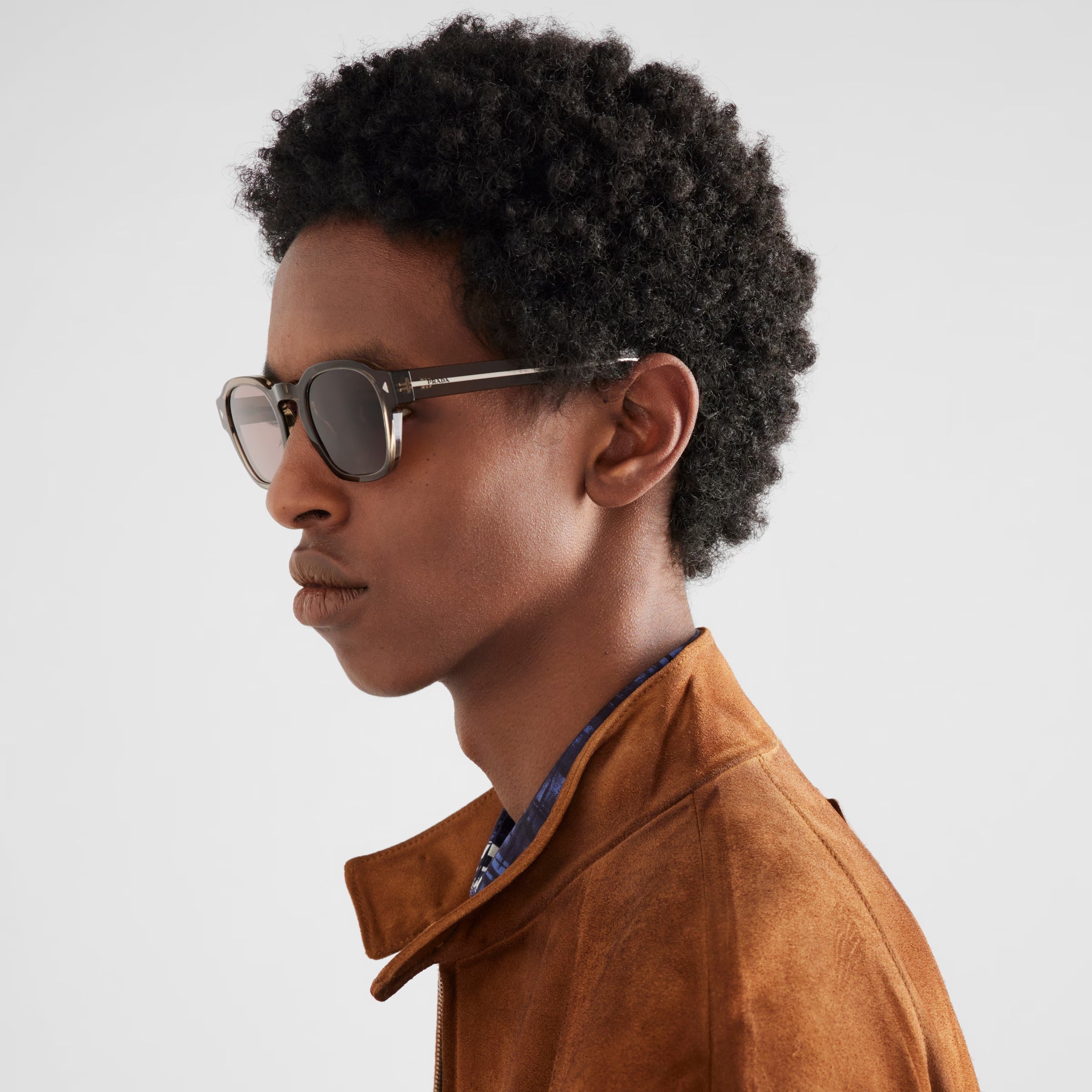 Prada Men Pantos Frame Shiny Transparent Brown Sunglasses