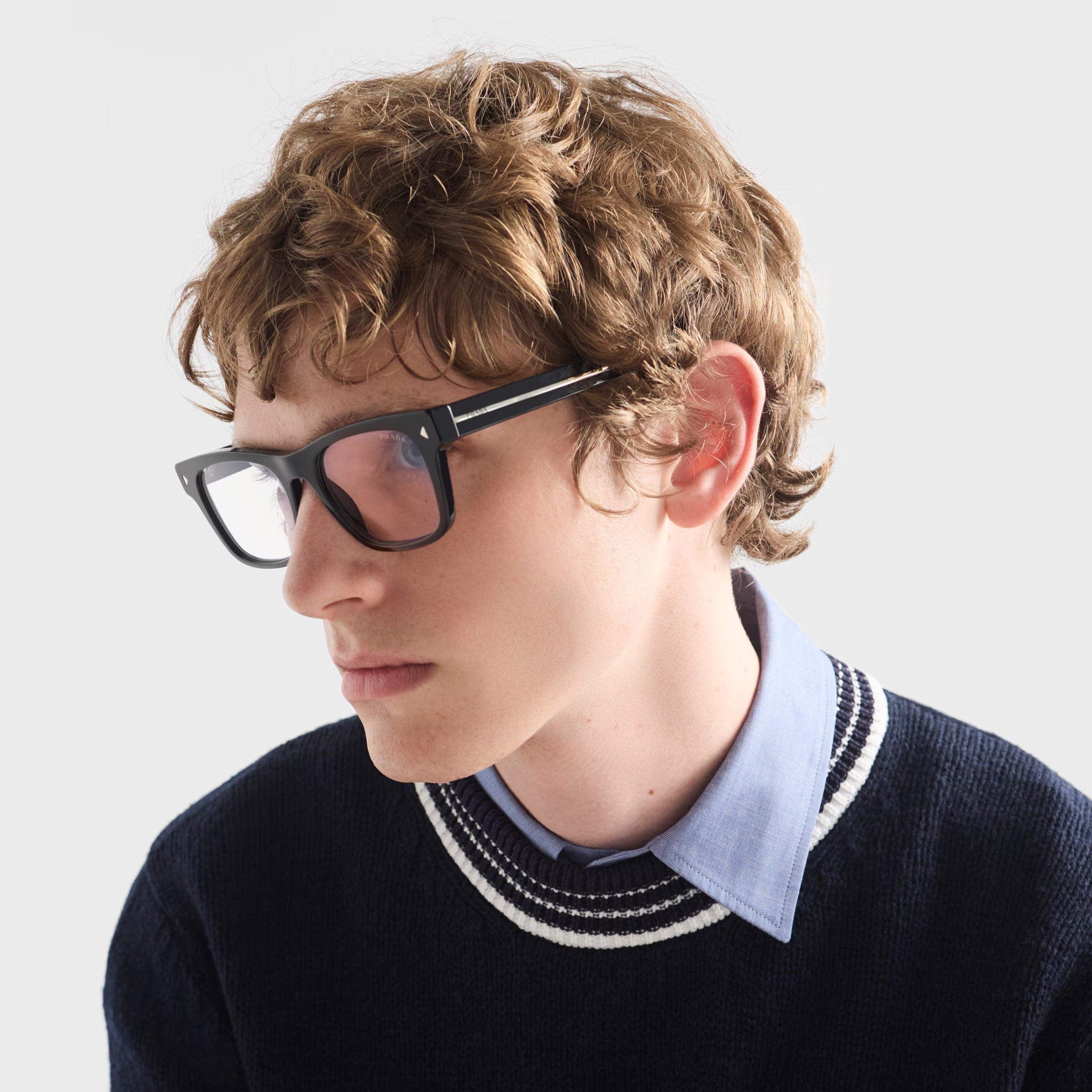 Prada Men Squared Frame lead Black Sunglasses