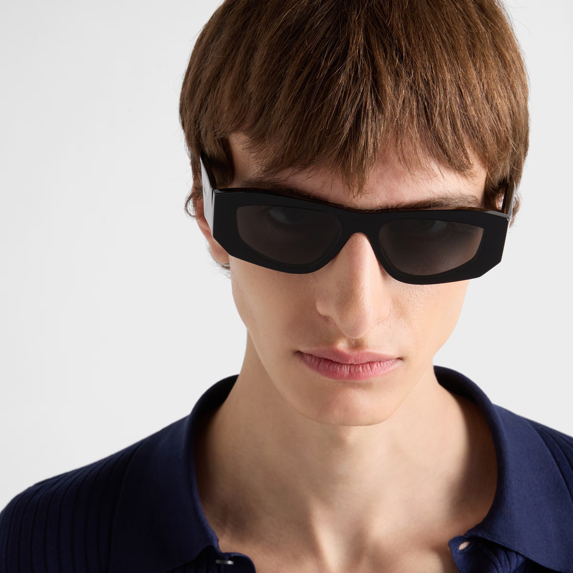 Prada Men Geometric Frame Matte Black Sunglasses