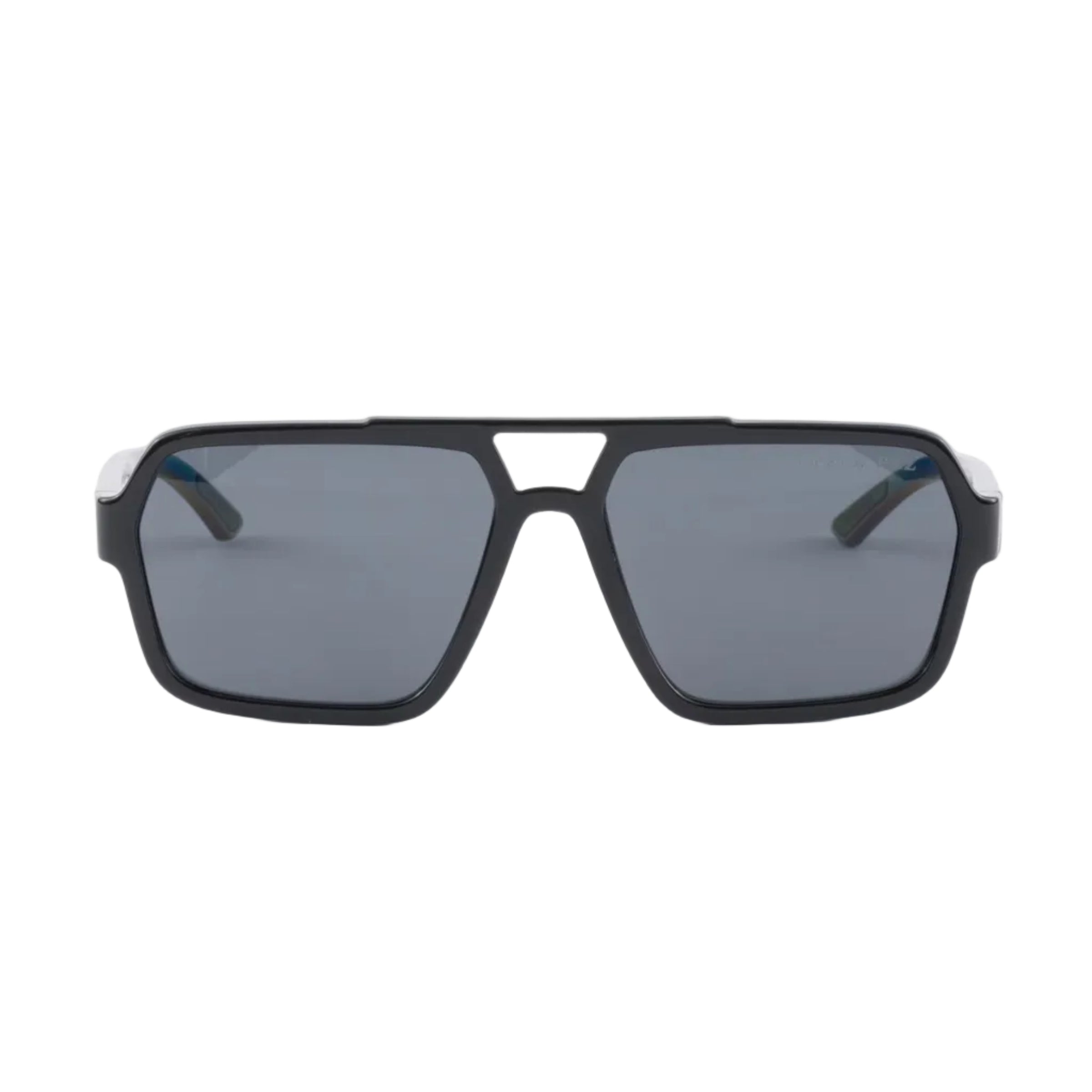 Prada Men Rectangular Frame Rubberized Black Sunglasses