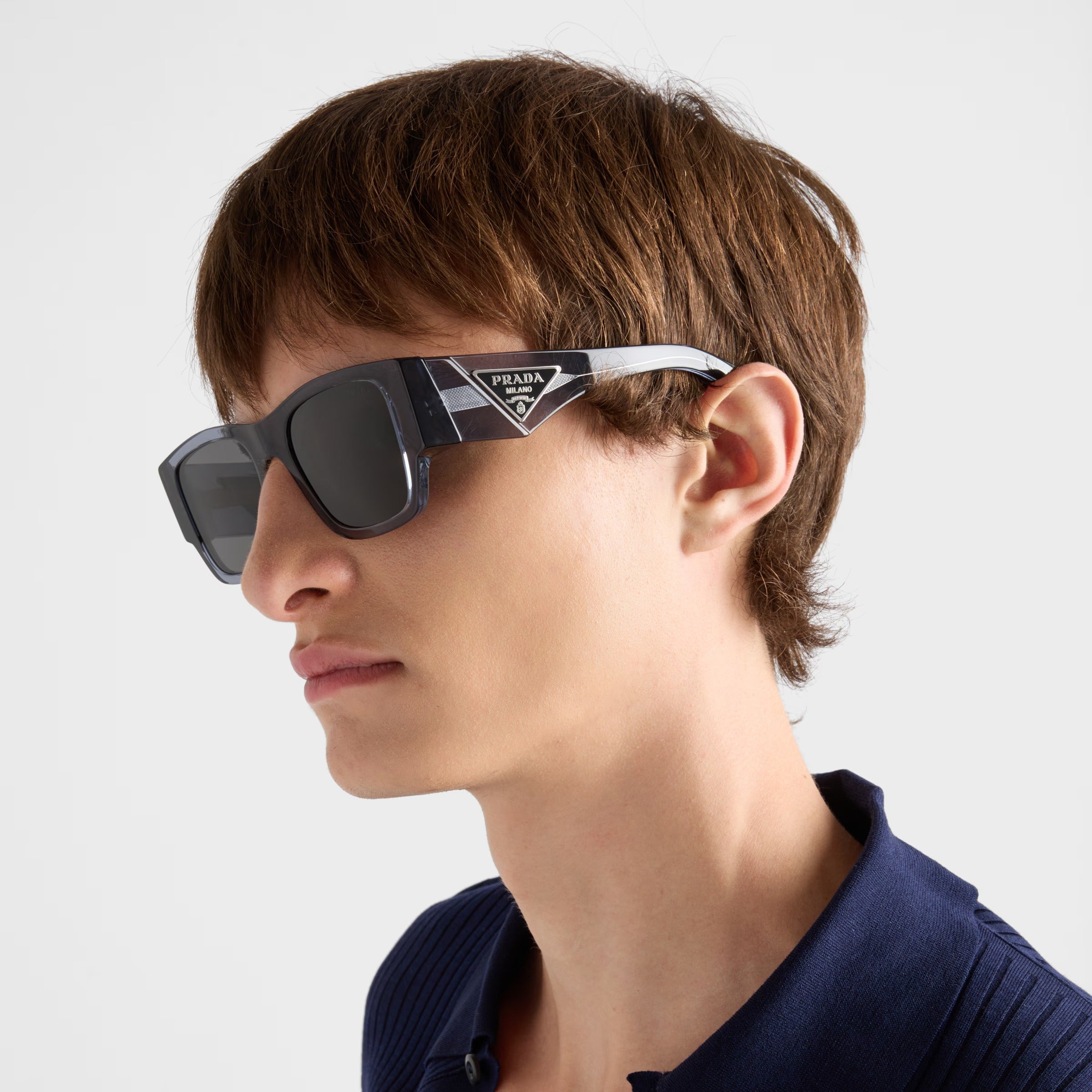 Prada Men Square Frame Transparent Ocean Blue Sunglasses