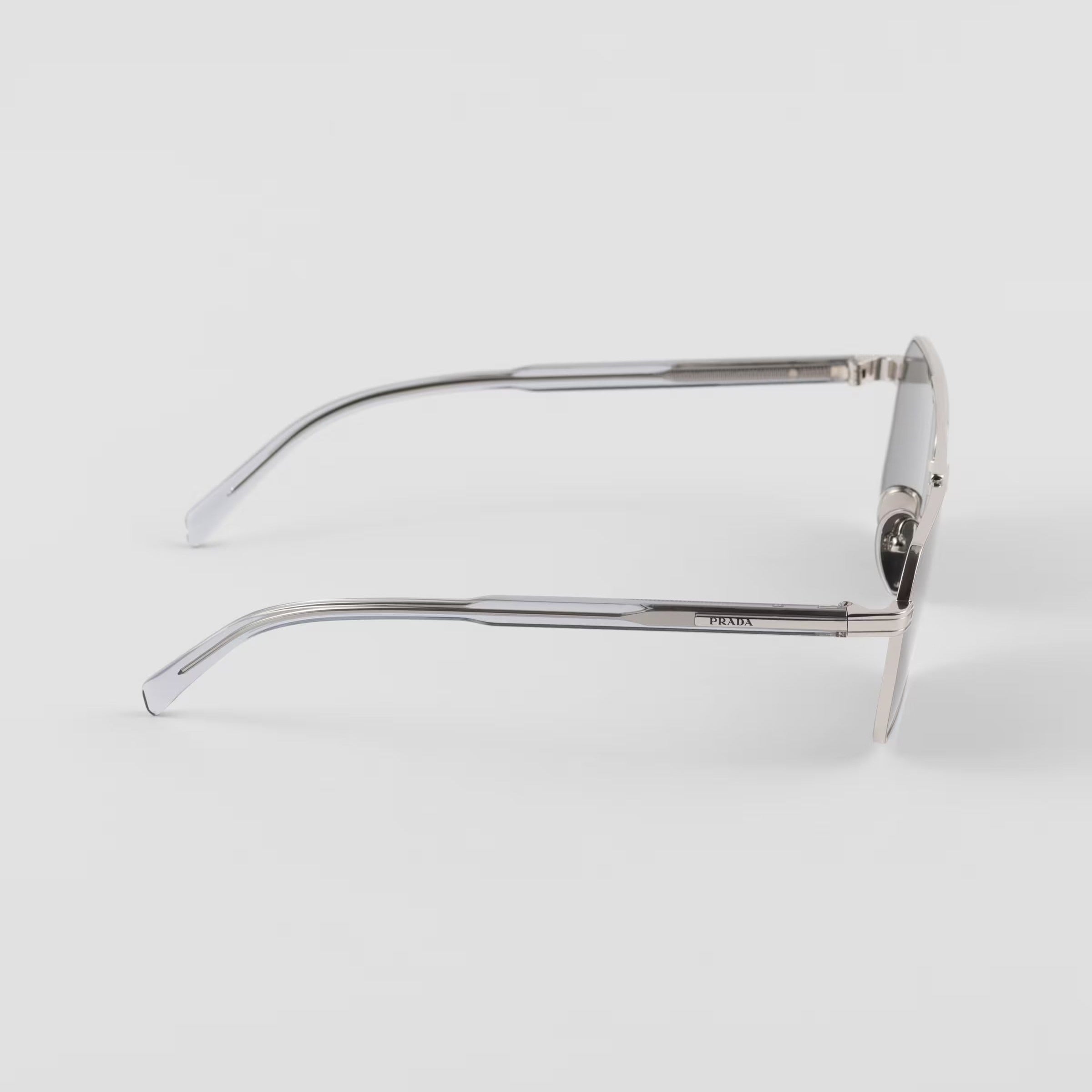 Prada Men Rectangular Frame Shiny Matte Silver Sunglasses