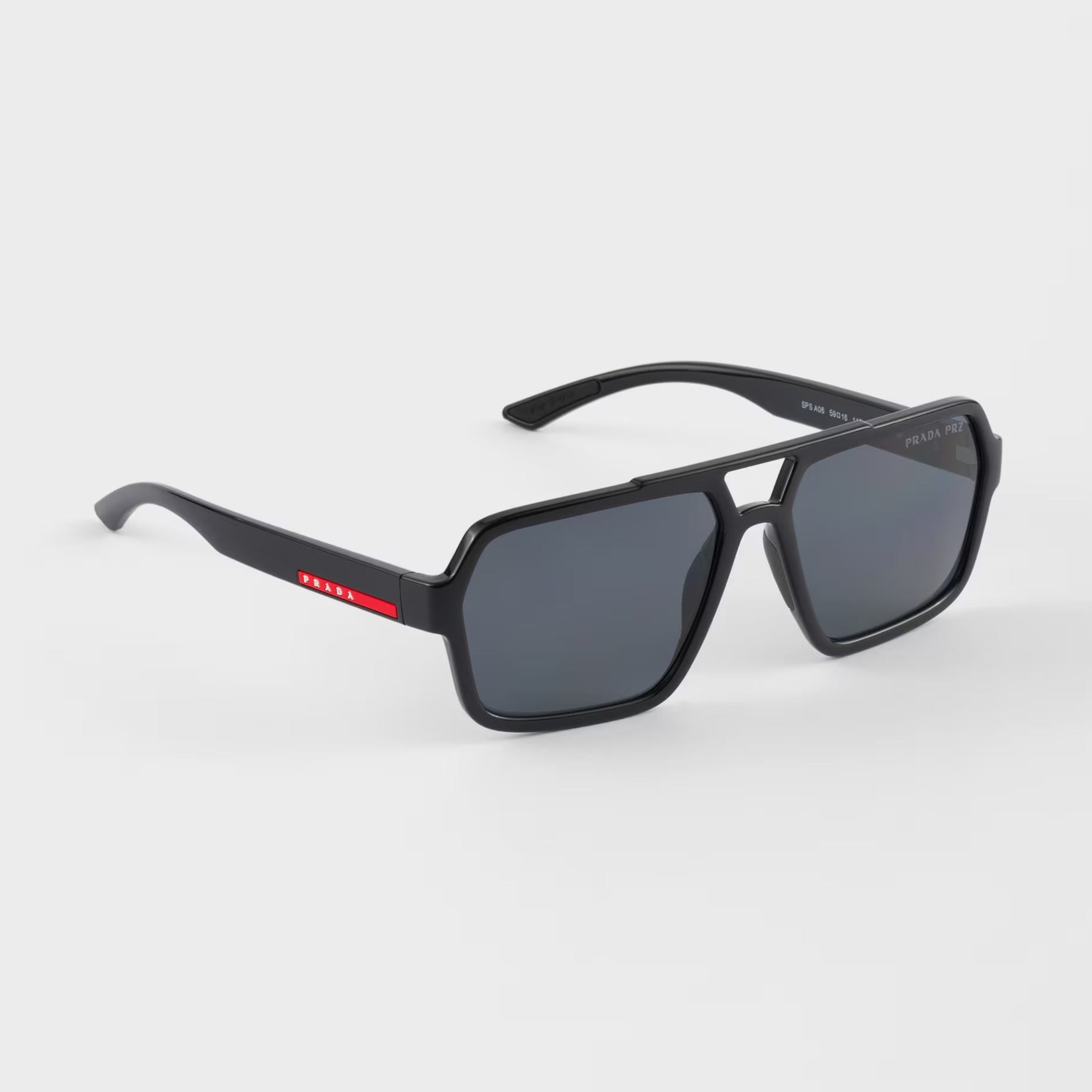 Prada Men Rectangular Frame Rubberized Black Sunglasses