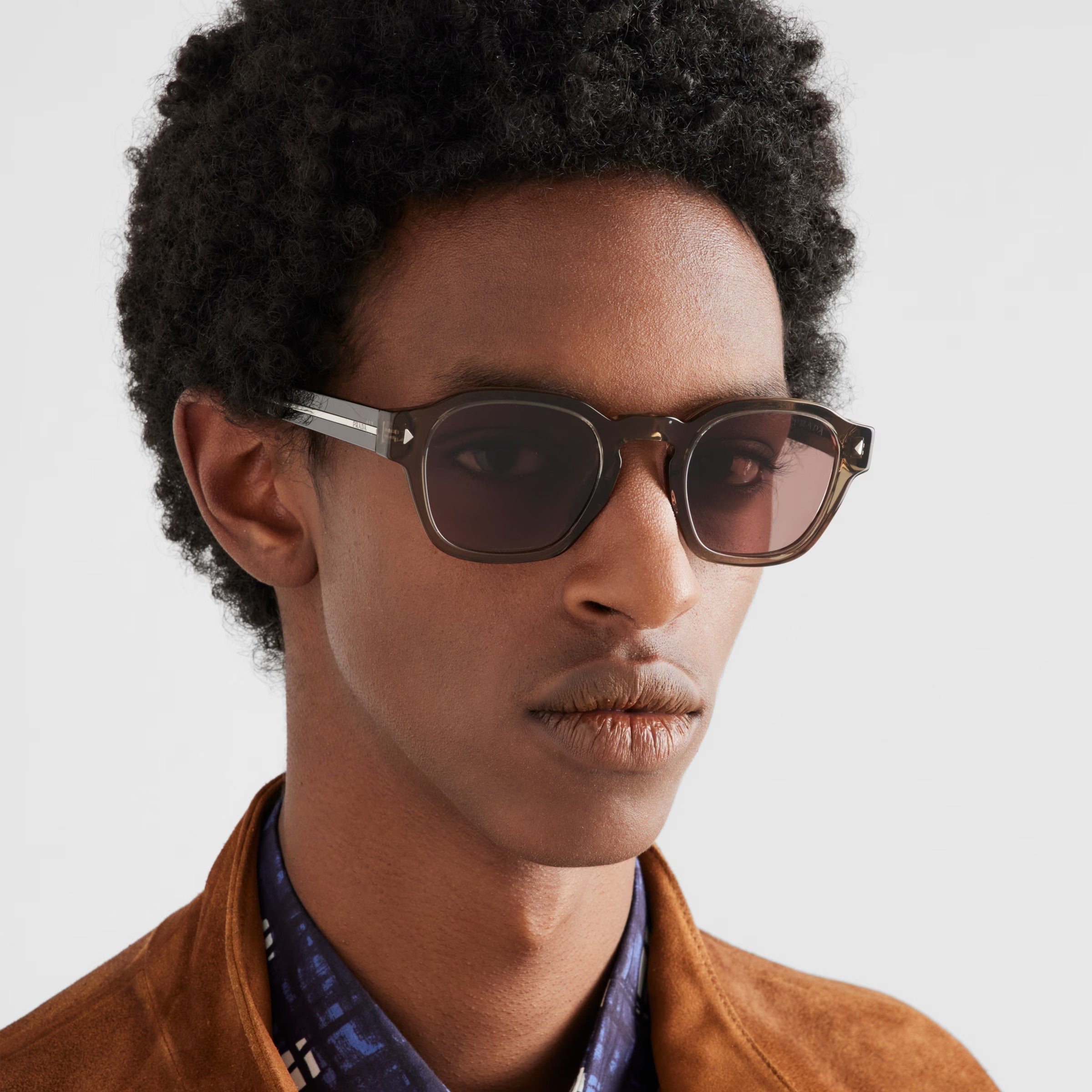 Prada Men Pantos Frame Shiny Transparent Brown Sunglasses