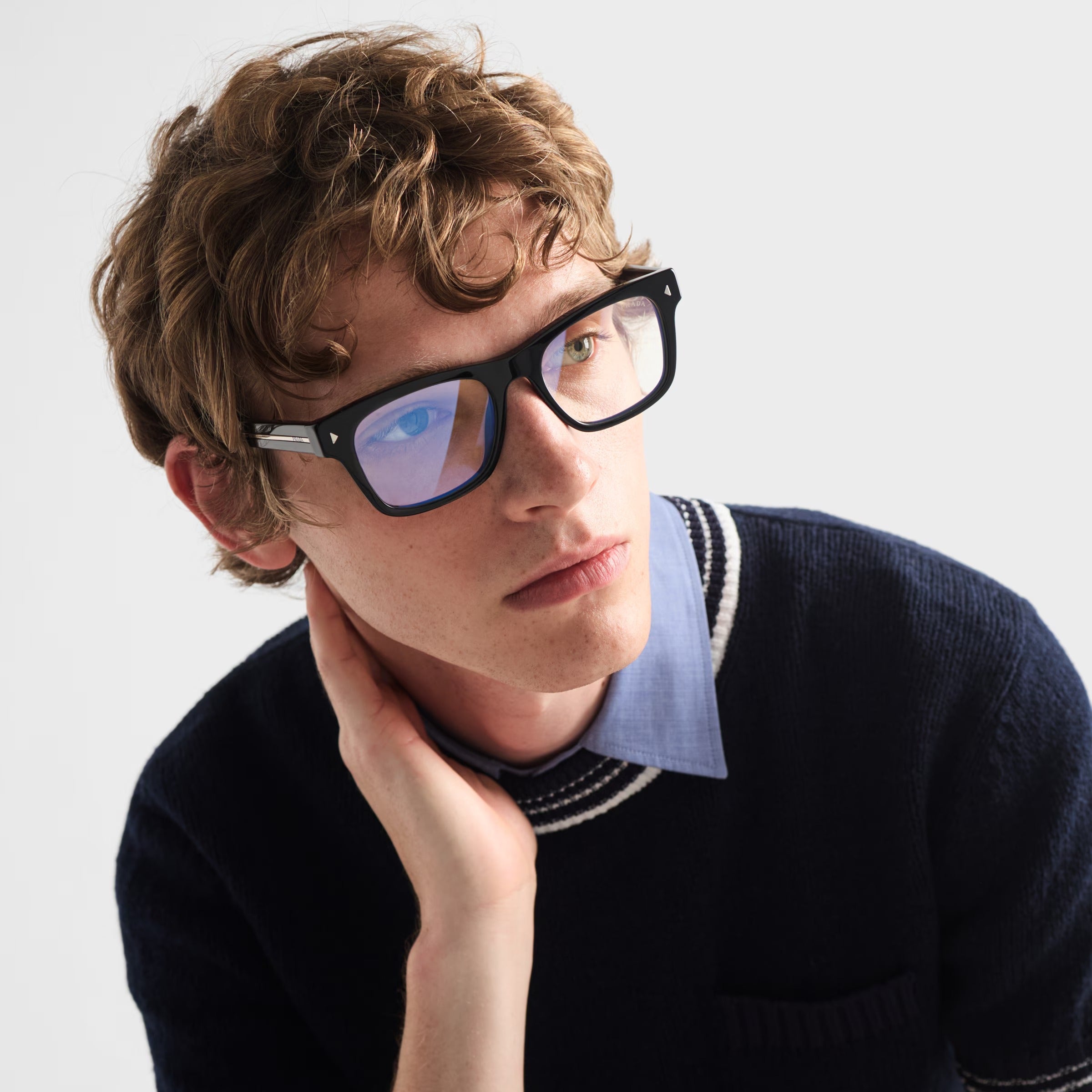 Prada Men Squared Frame lead Black Sunglasses