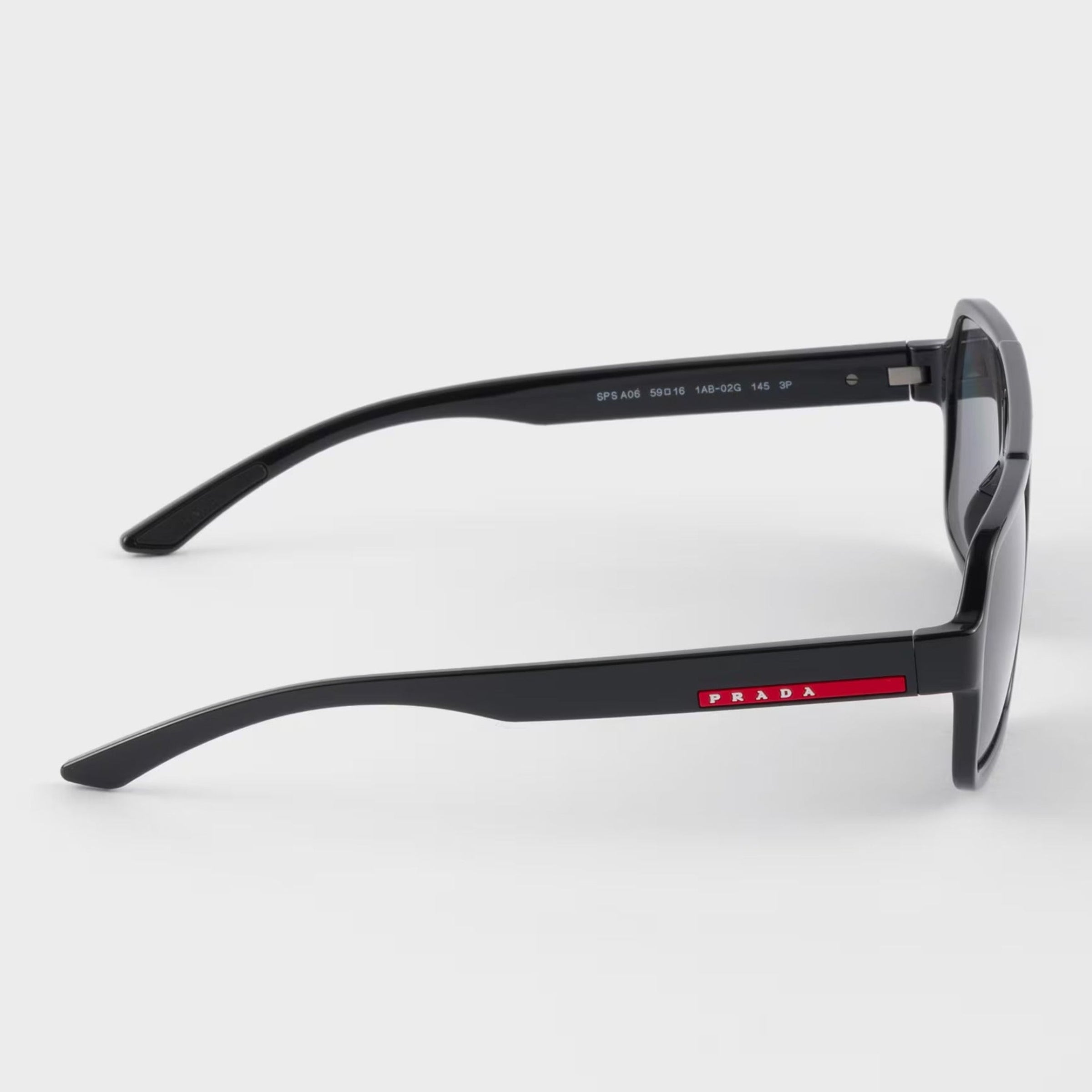 Prada Men Rectangular Frame Rubberized Black Sunglasses