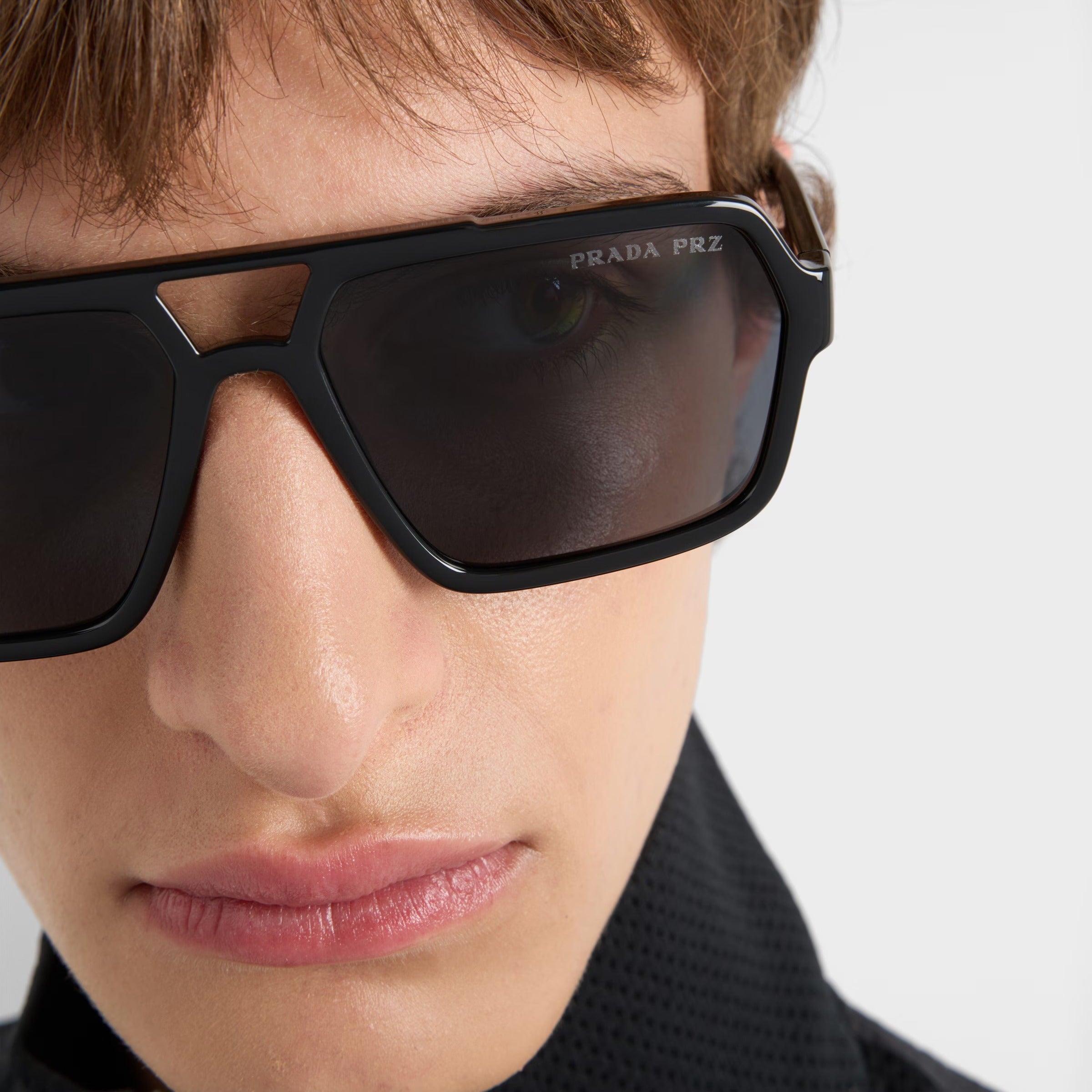 Prada Men Rectangular Frame Rubberized Black Sunglasses