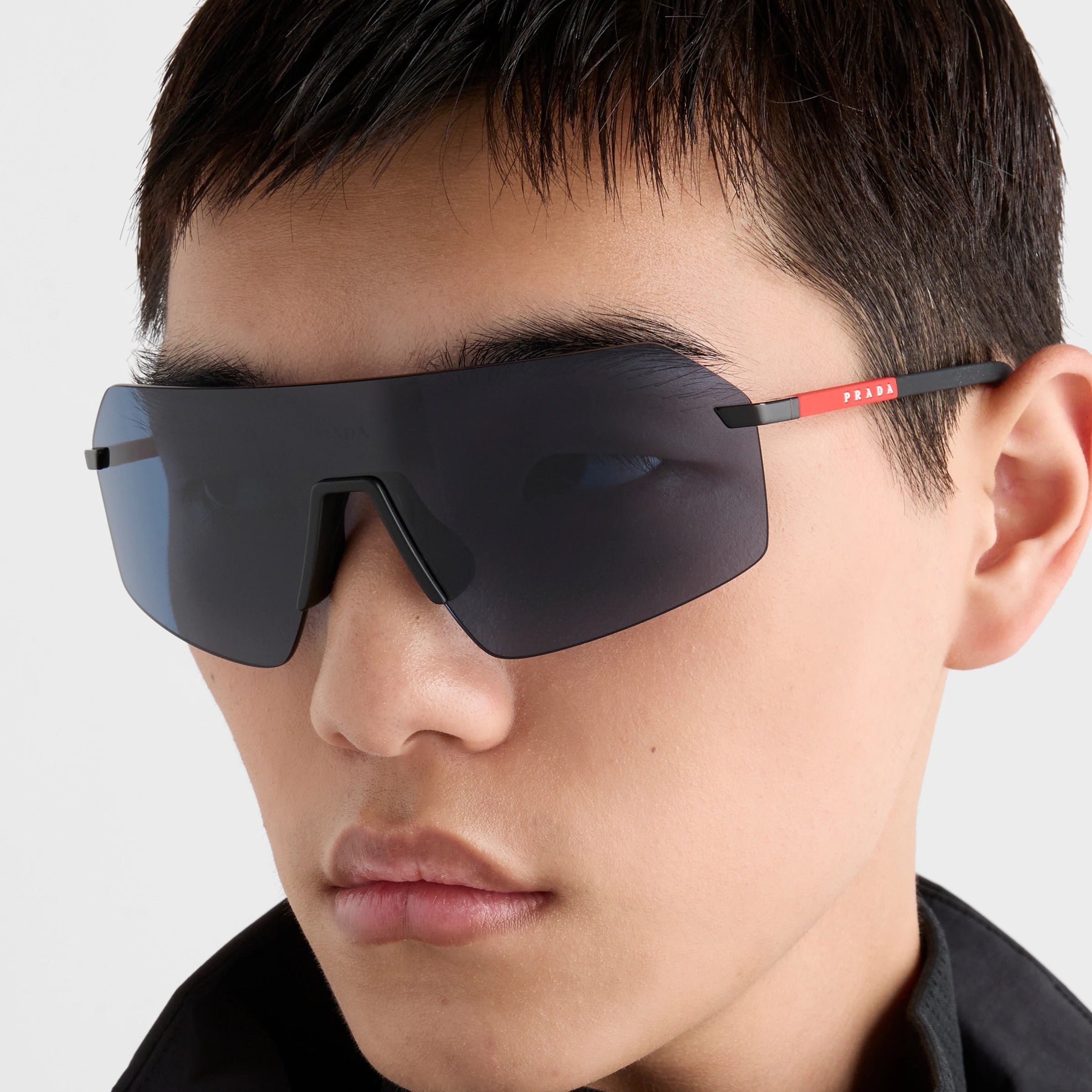 Prada Men Mask Rimless Frame Black Sunglasses