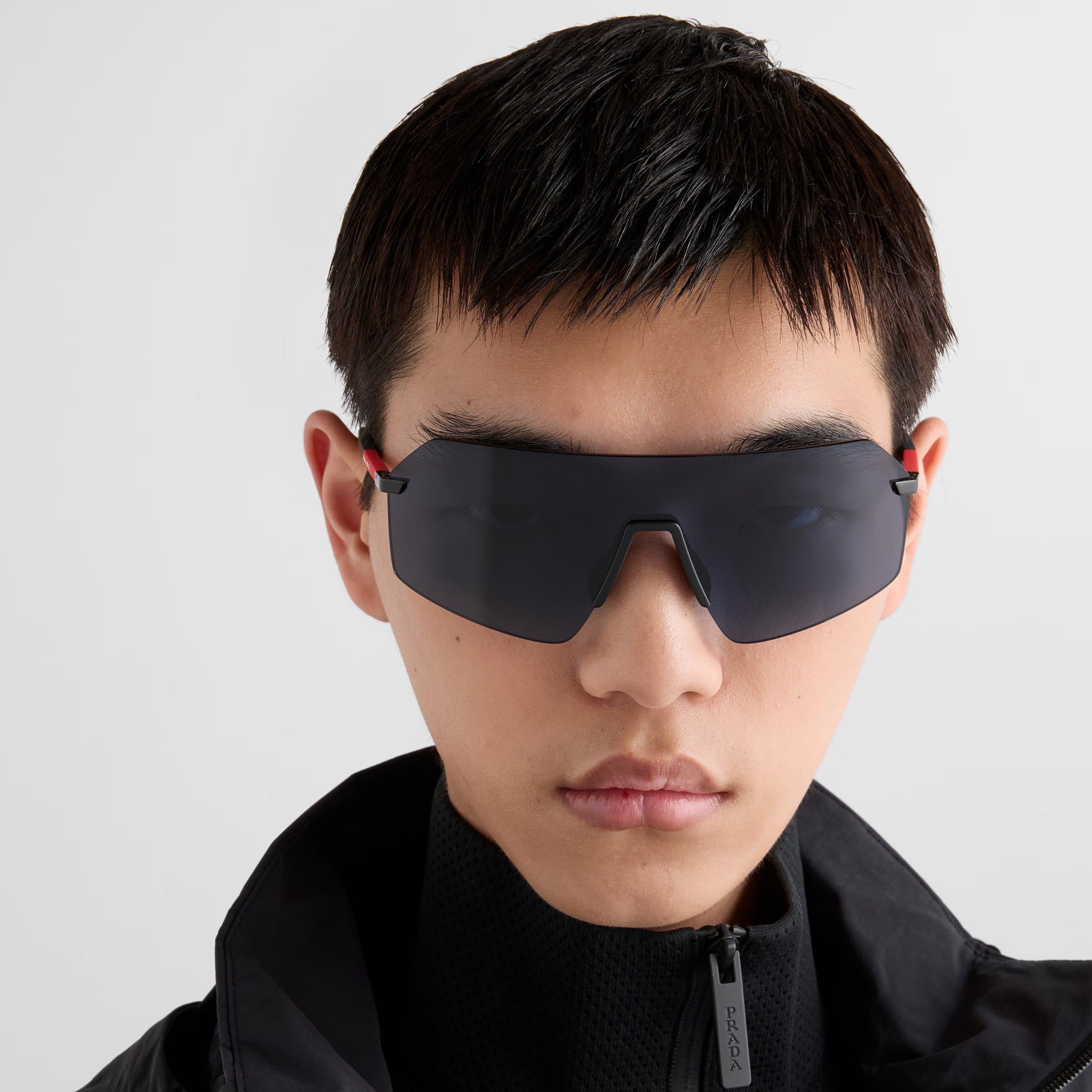 Prada Men Mask Rimless Frame Black Sunglasses