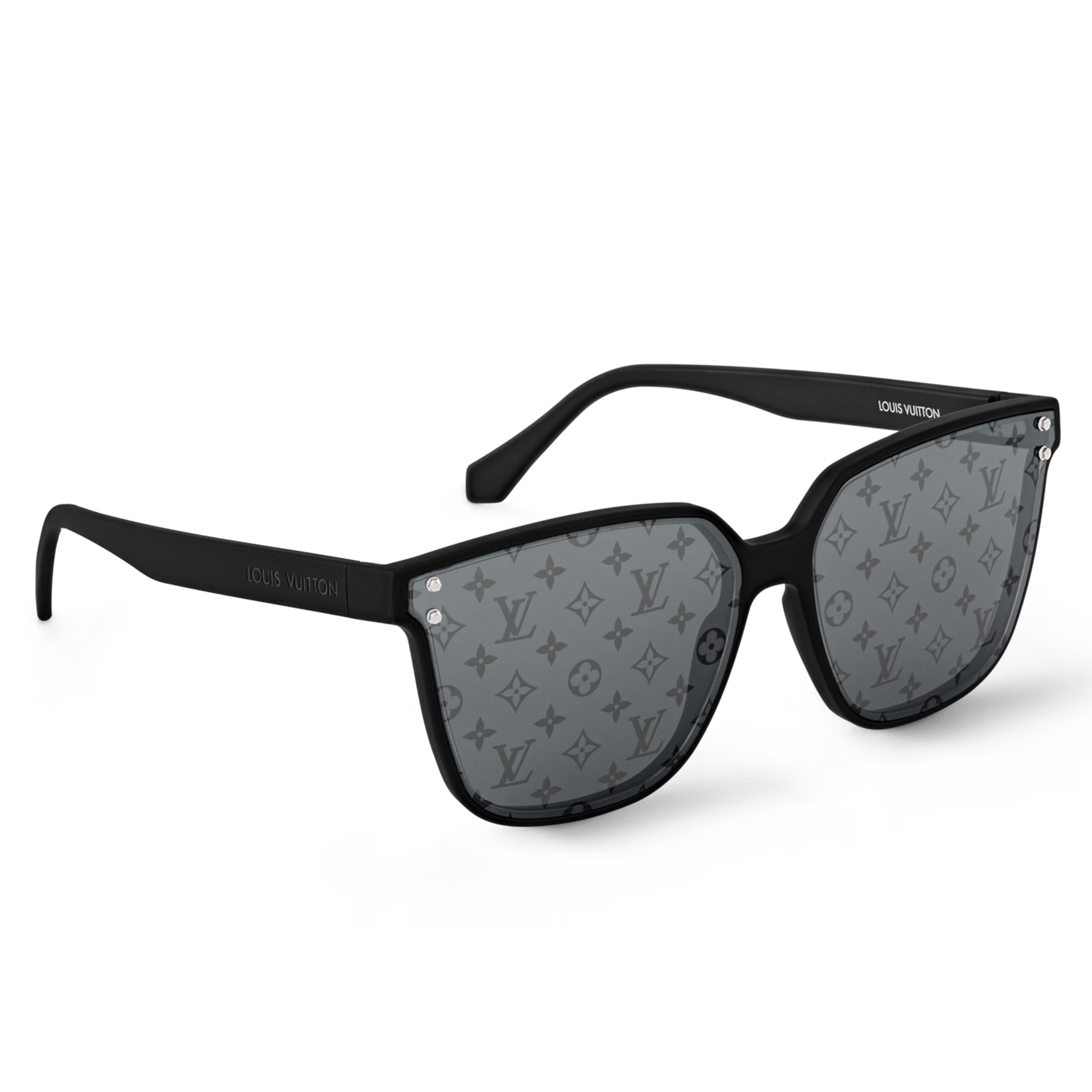 Louis Vuitton Men Square Frame Shiny Matte Black Sunglasses