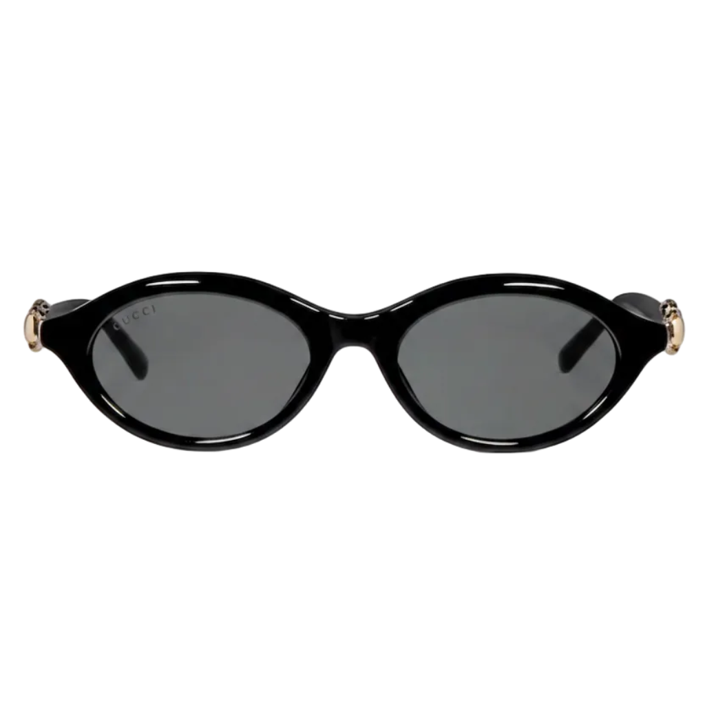 Gucci Women Cat-eye Frame Shiny Natural Black Sunglasses