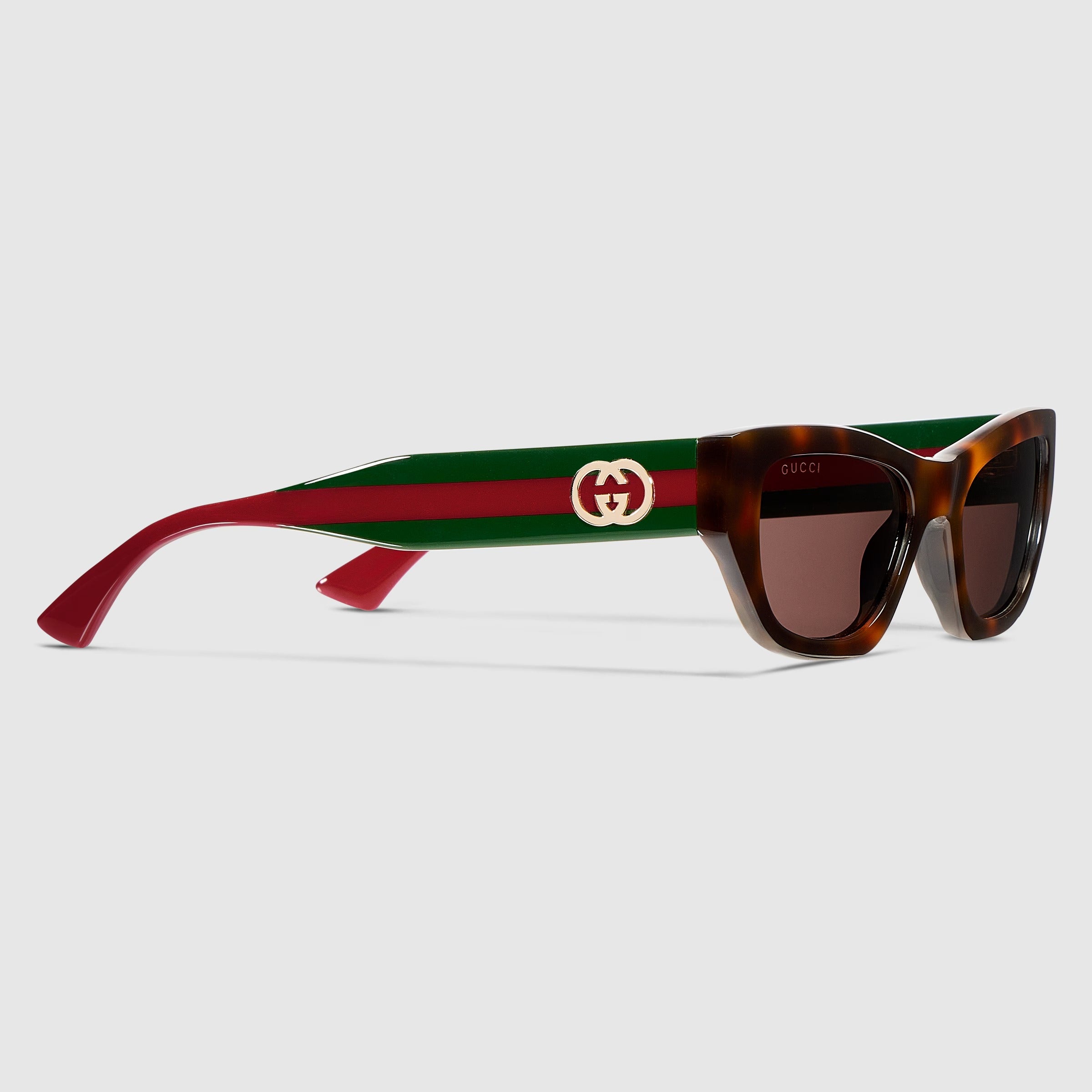 Gucci Women Cat-eye Dark Brown Tortoiseshell  Sunglasses