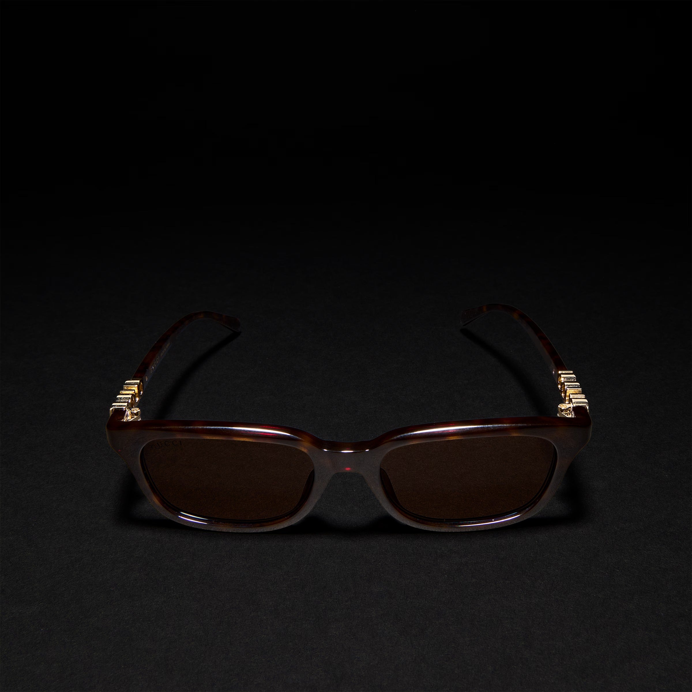 Gucci Women Rectangular Frame Dark Tortoise Sunglasses