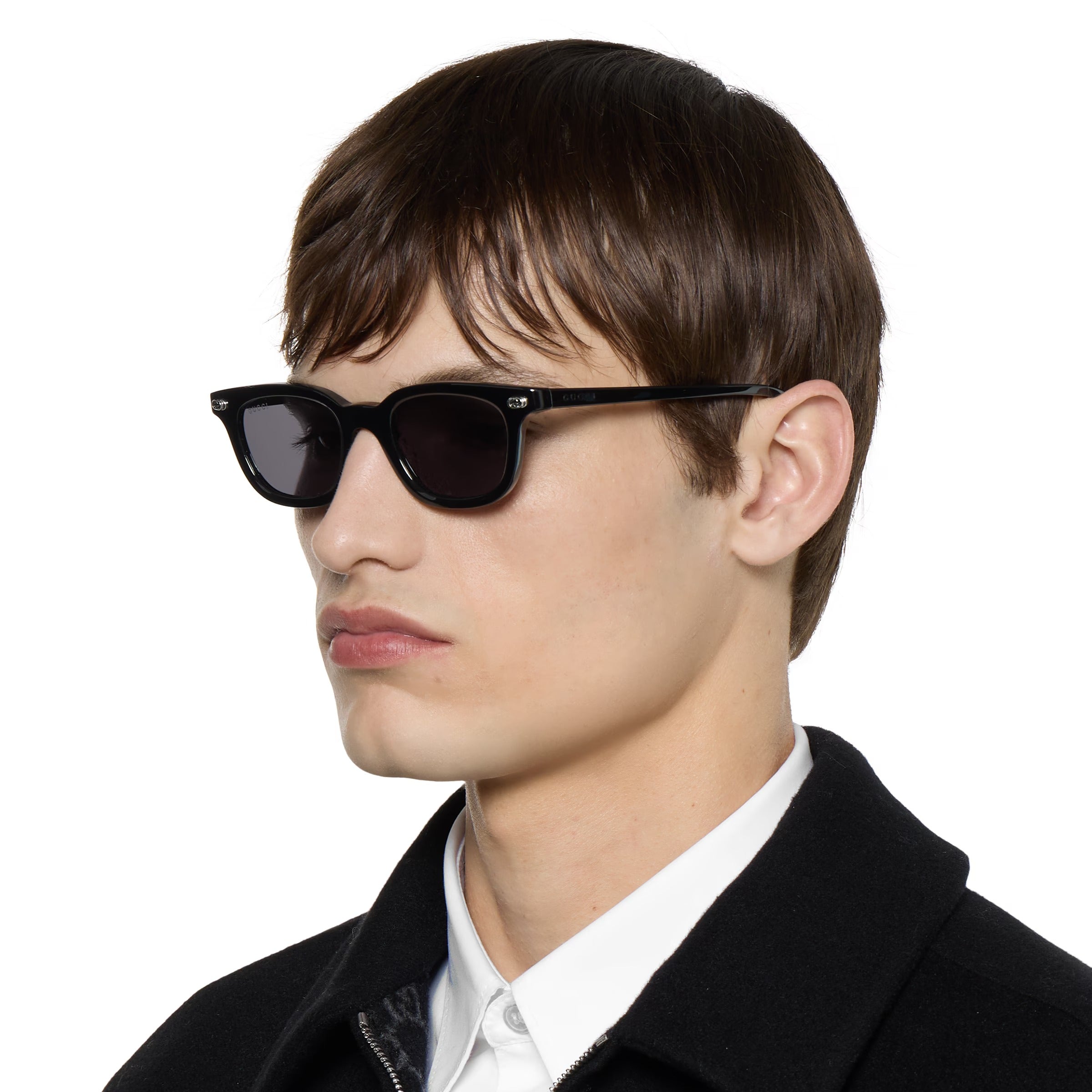 Gucci Men Oval Frame Polish Black Sunglasses