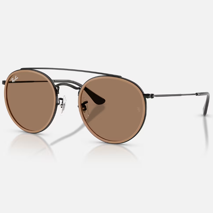 Ray Ban Men Round Frame Shiny Polished Black Sunglasses