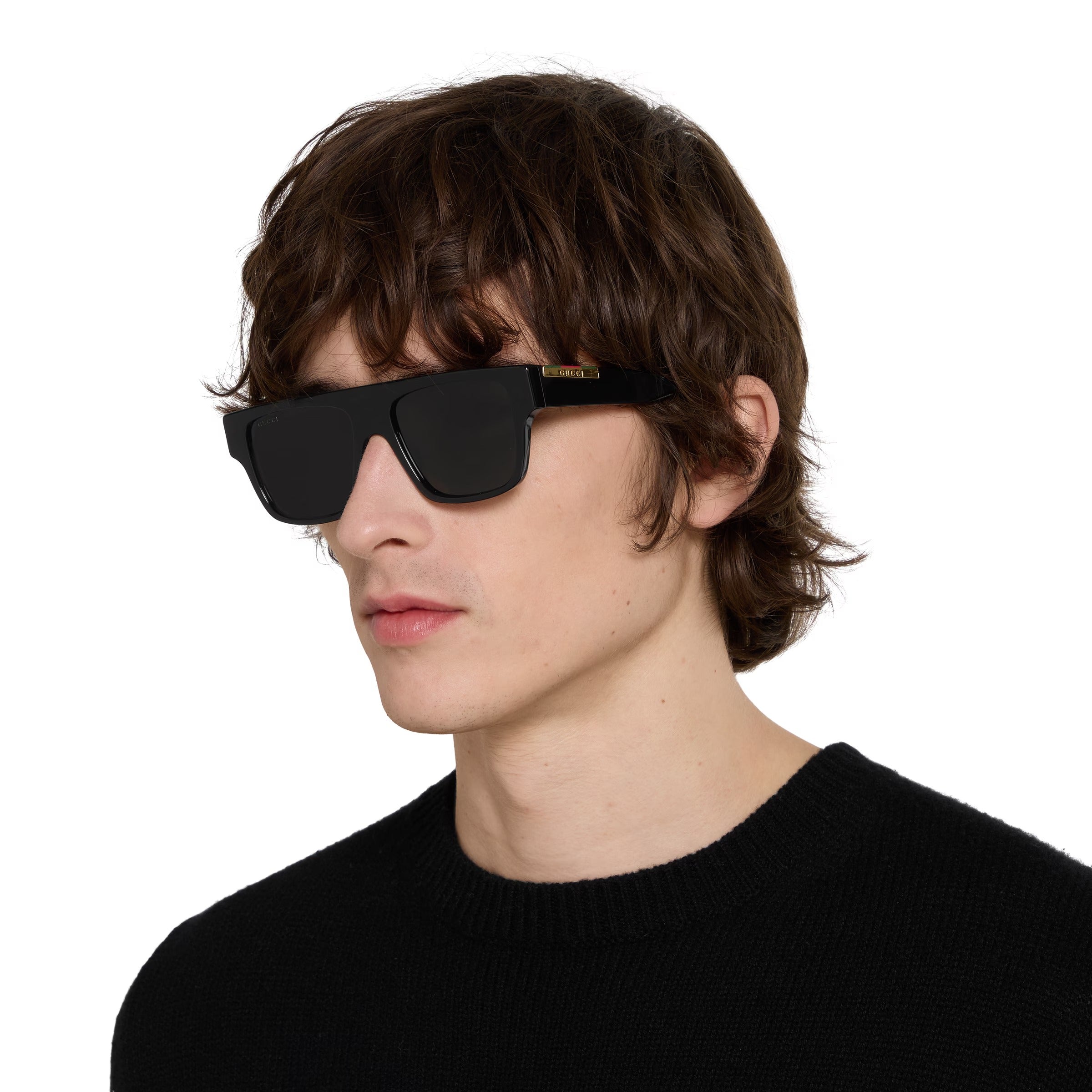 Gucci Men Rectangular Frame Neutral Black Sunglasses