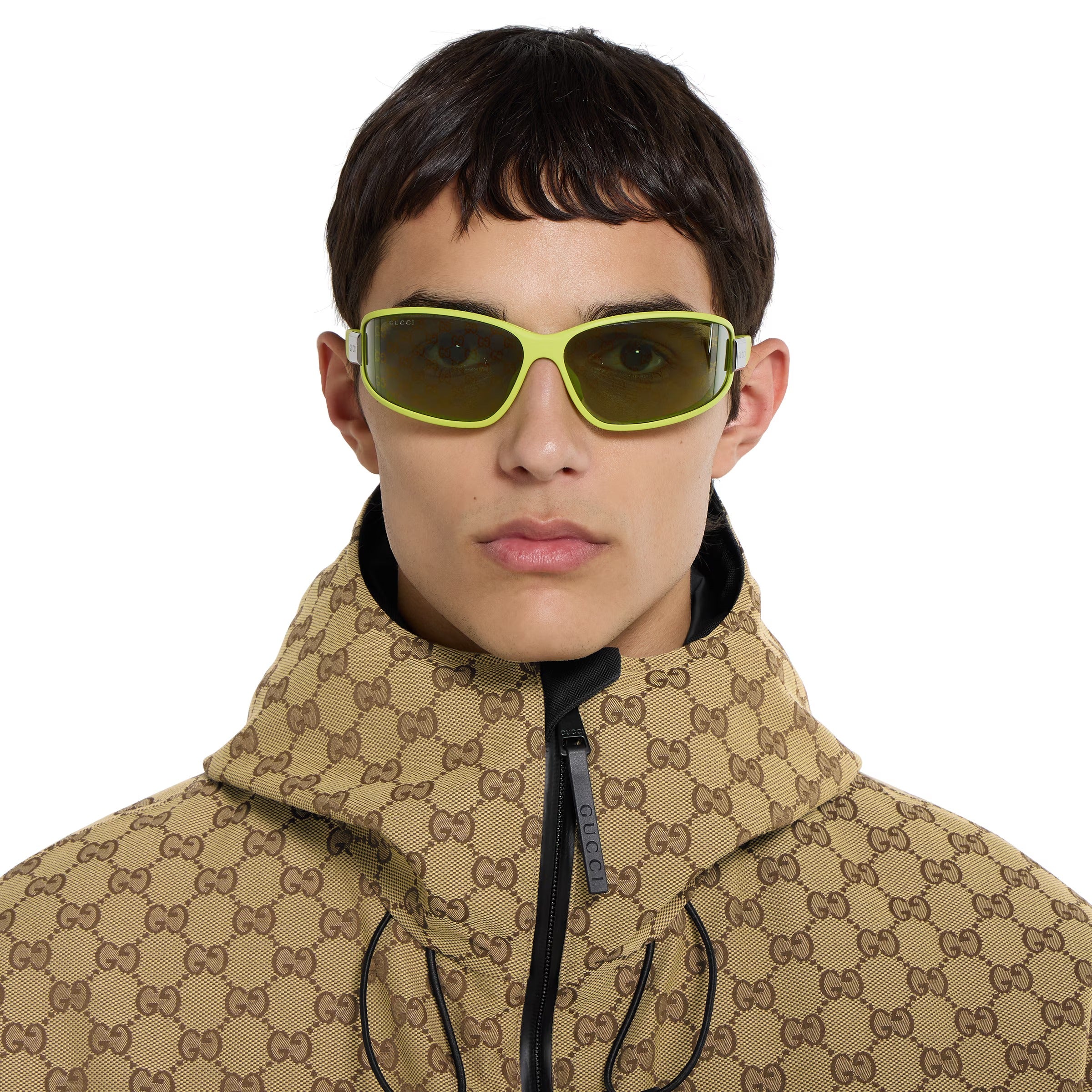 Gucci Men Rectangular Green Sunglasses