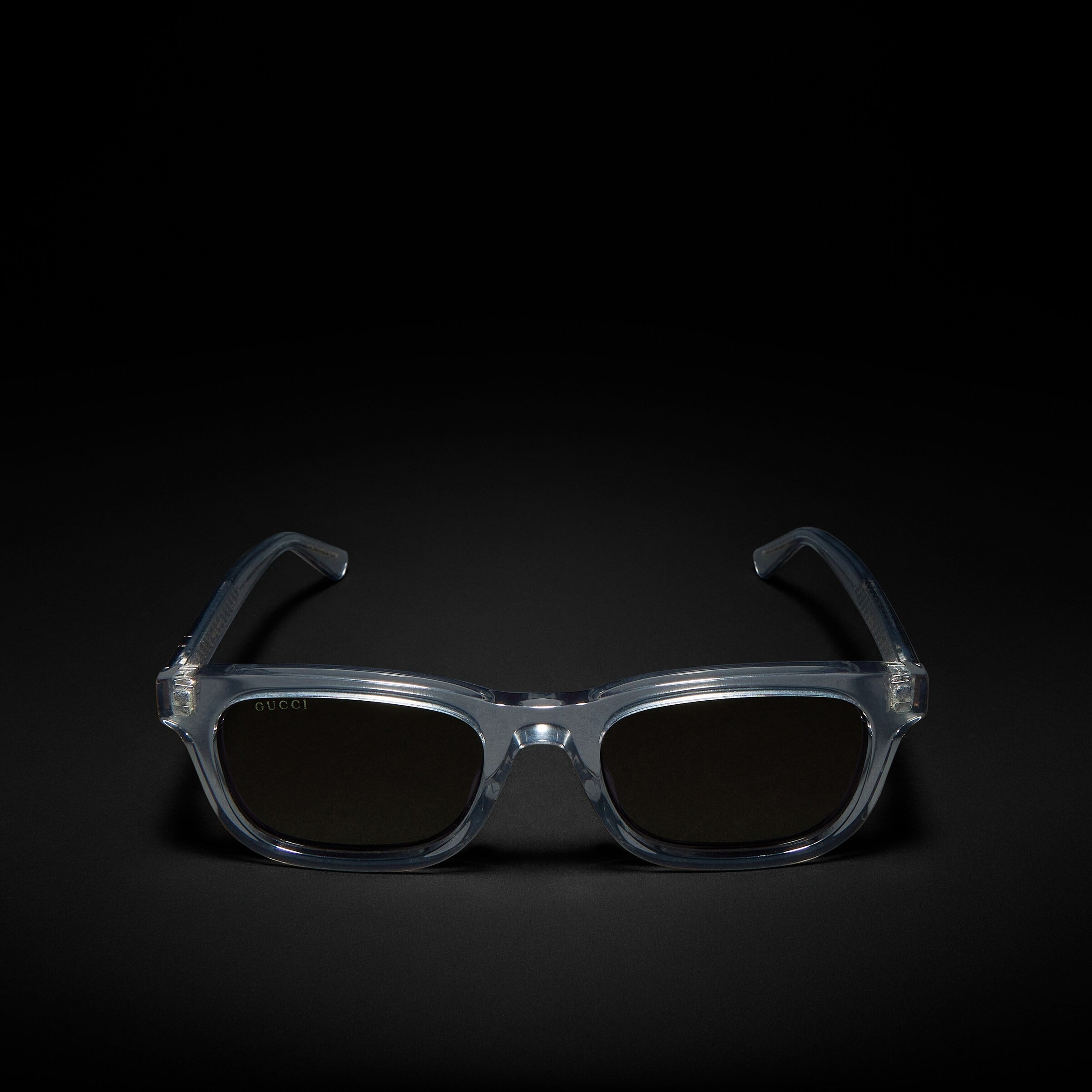 Gucci Men Rectangular Frame Transparent Grey Sunglasses
