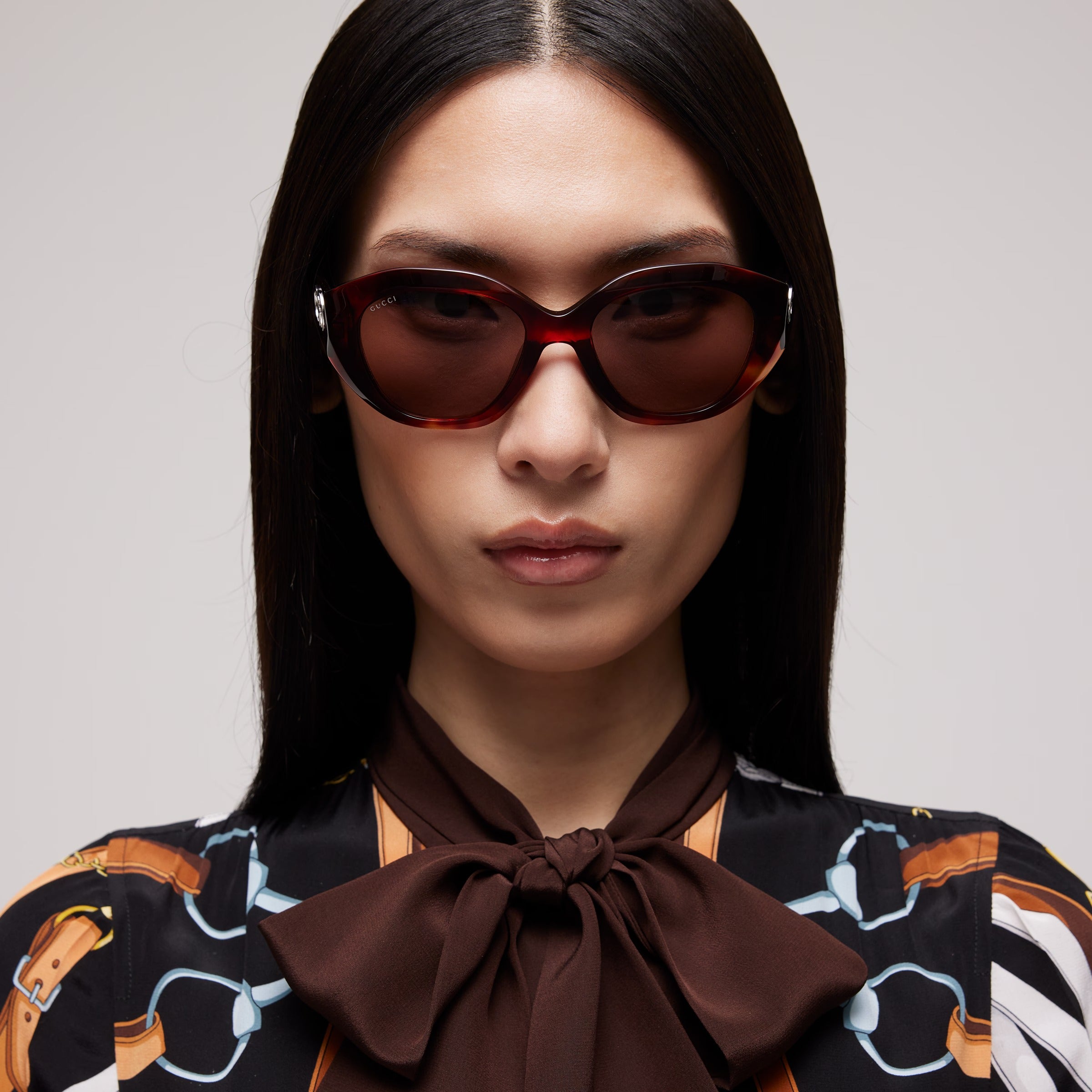 Gucci Women Geometric Frame Brown Sunglasses