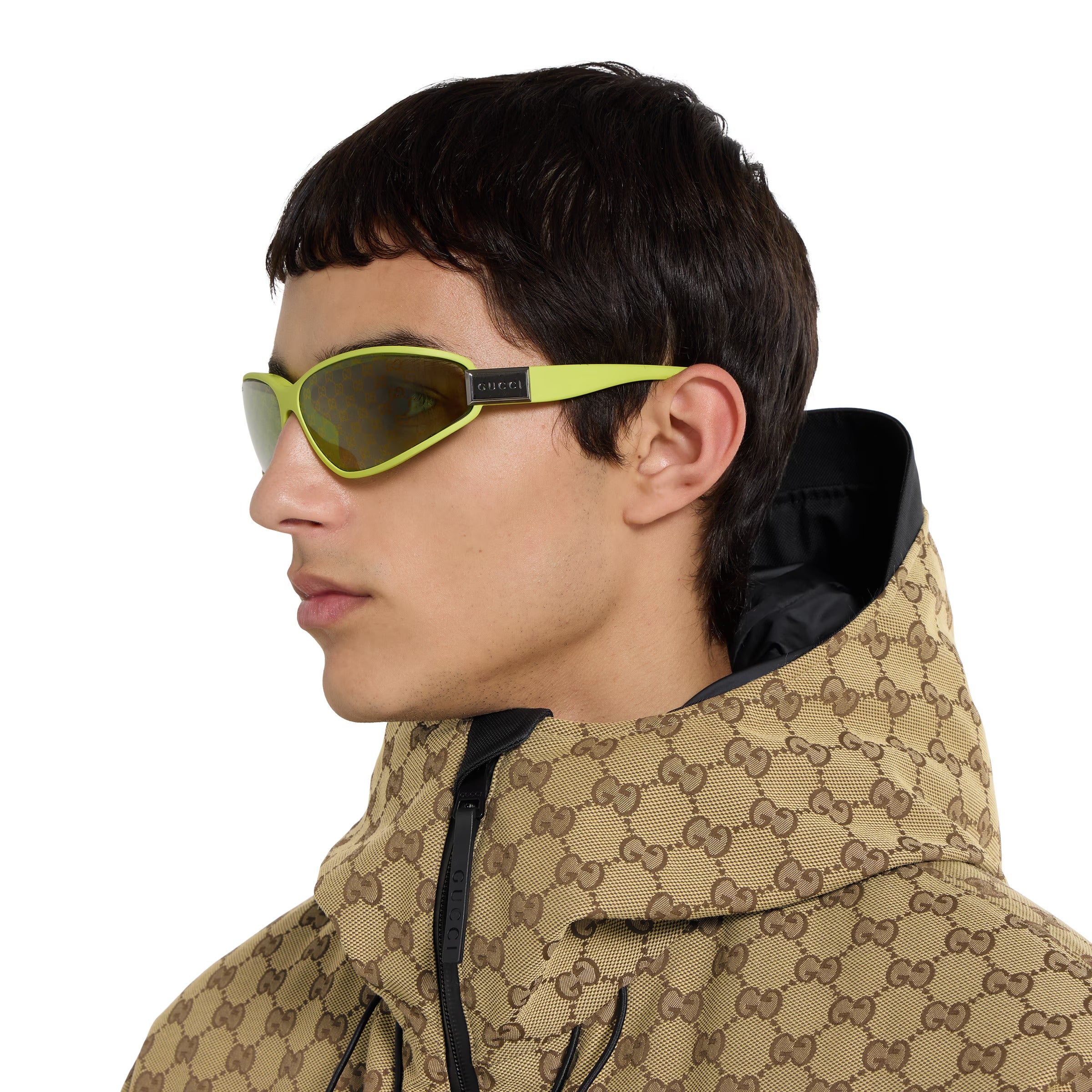 Gucci Men Rectangular Green Sunglasses