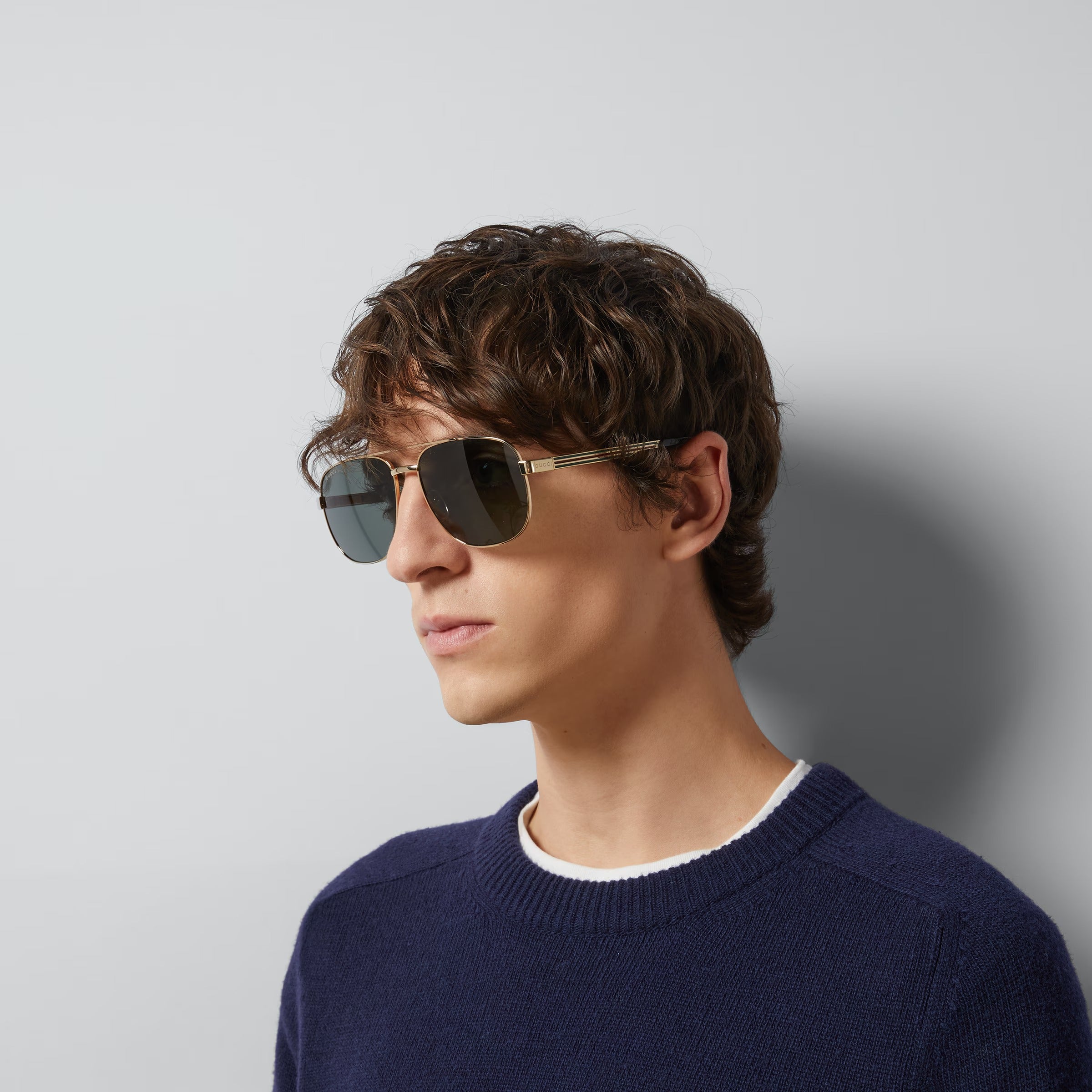 Gucci Men Navigator Frame Gold Sunglasses