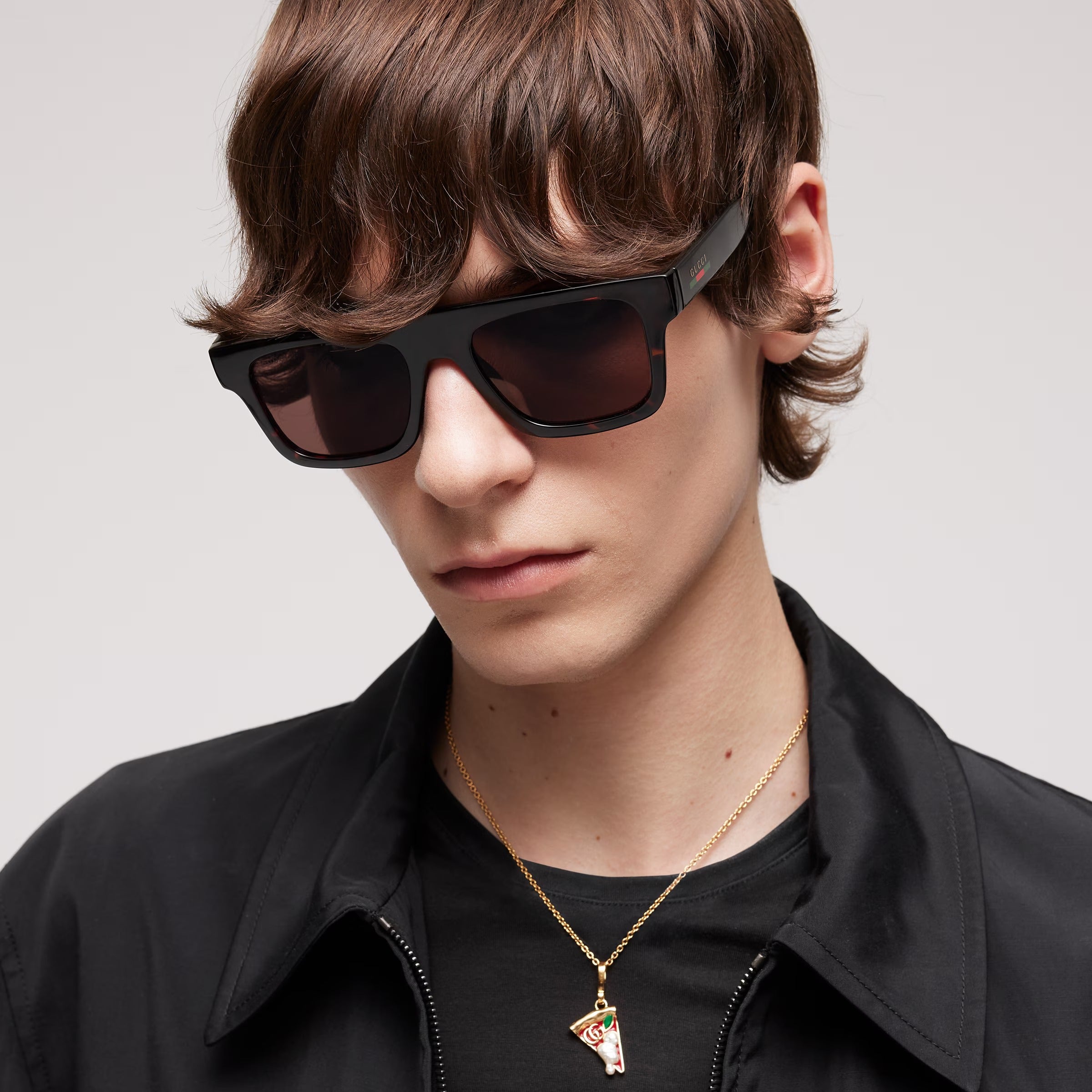 Gucci Men Square Frame Brown Tortoiseshell Sunglasses