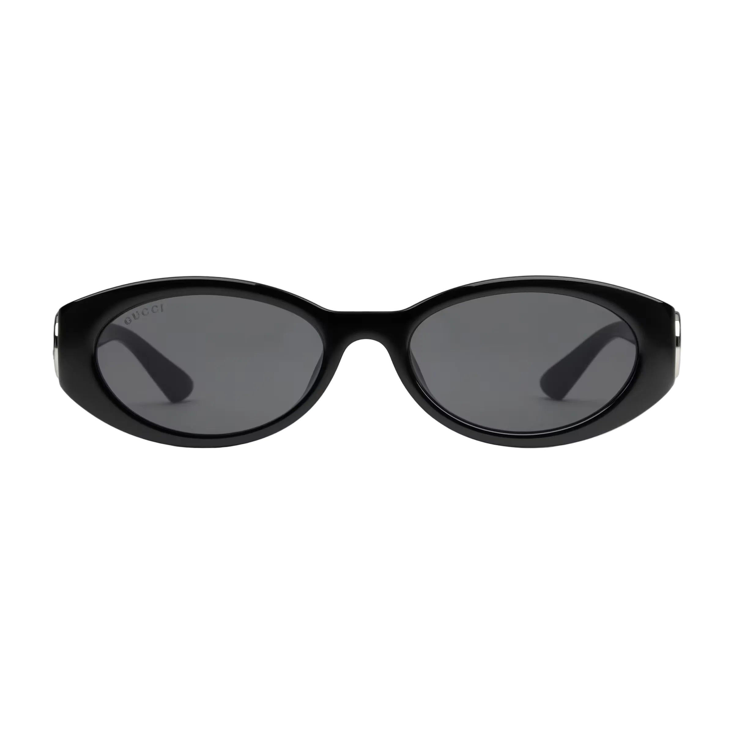 Gucci Women Oval Frame Deep Shiny Black Sunglasses