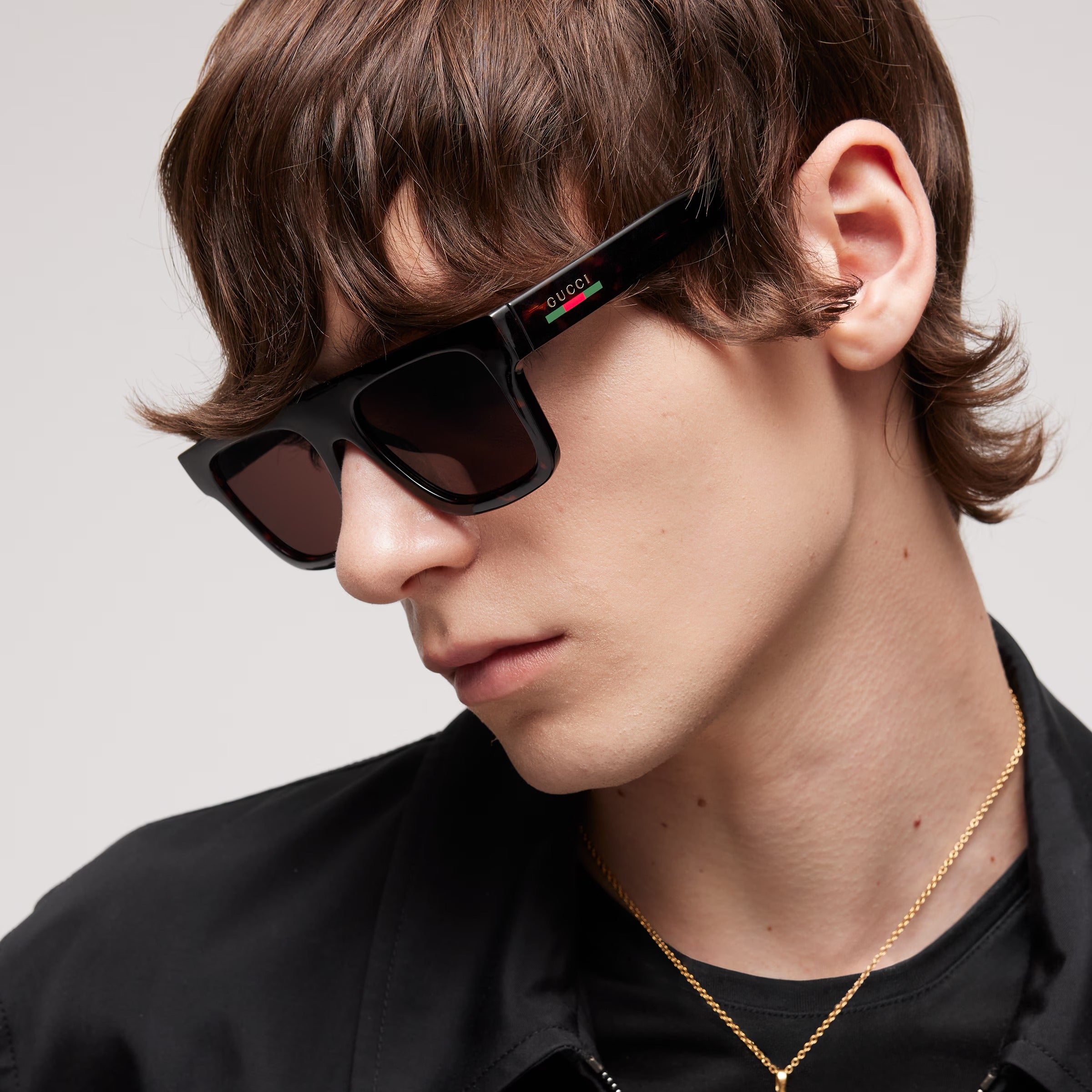 Gucci Men Square Frame Brown Tortoiseshell Sunglasses