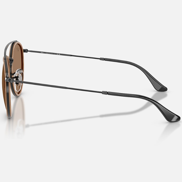 Ray Ban Men Round Frame Shiny Polished Black Sunglasses