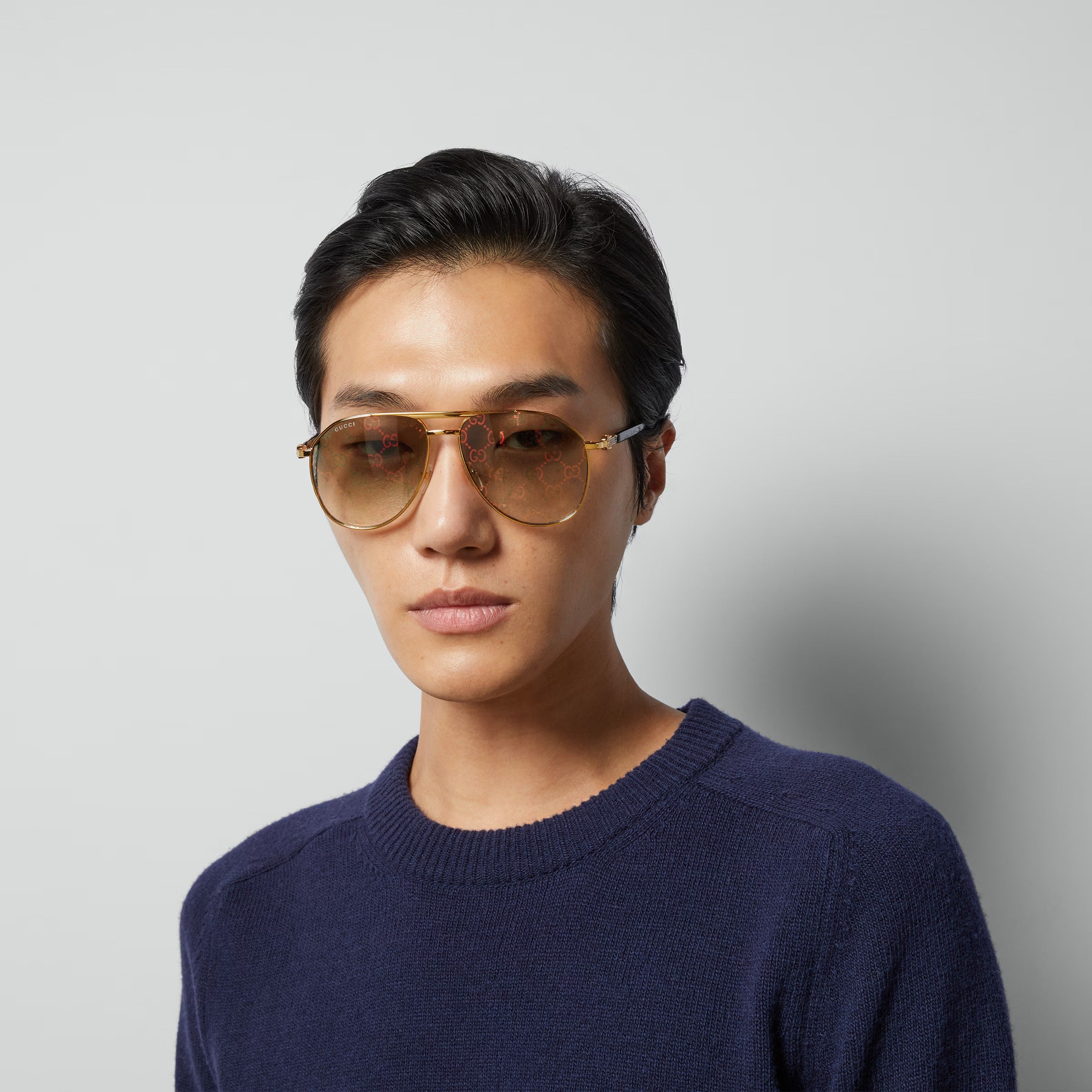Gucci Men Aviator Frame Gold Sunglasses