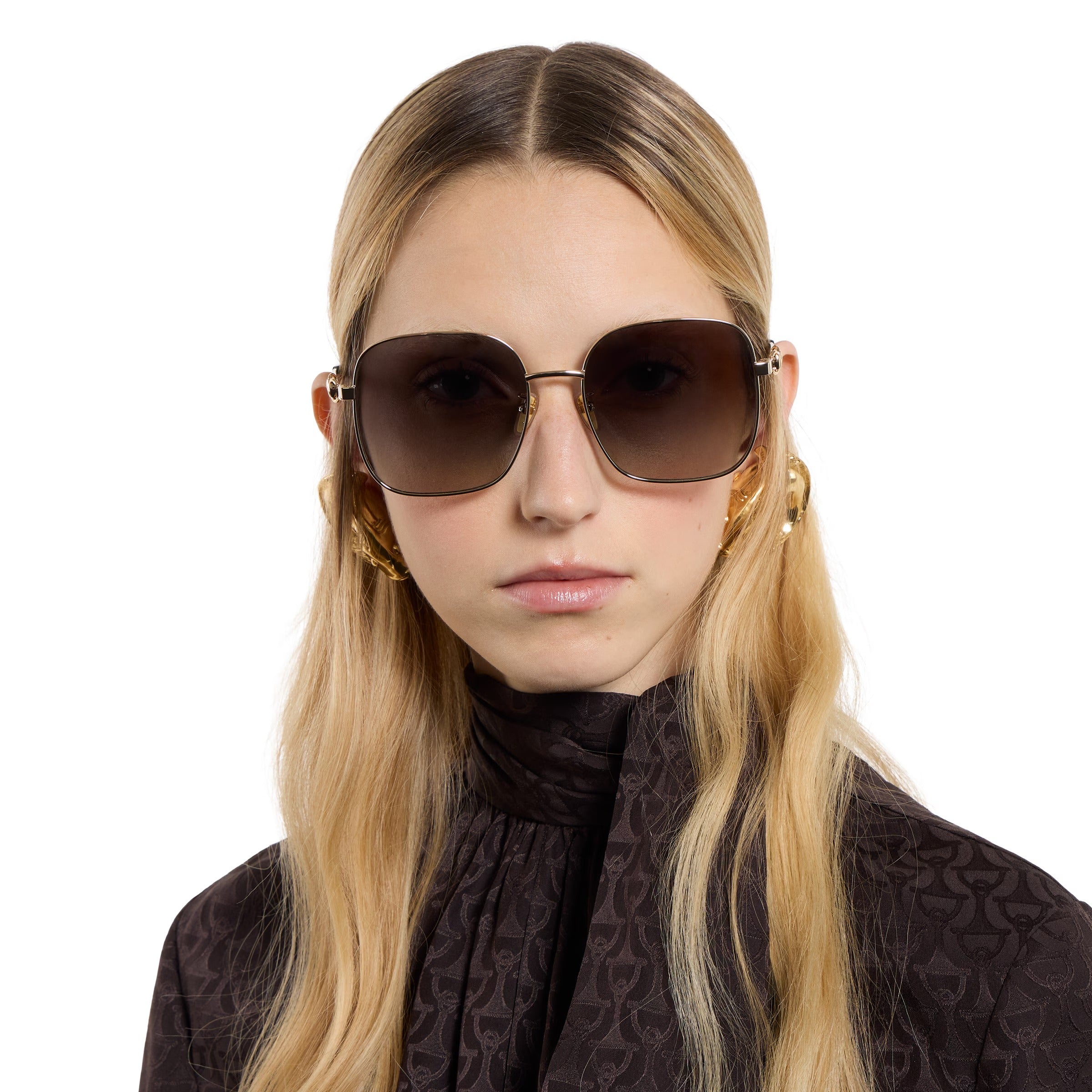 Gucci Women Square Frame Gold Tone Sunglasses