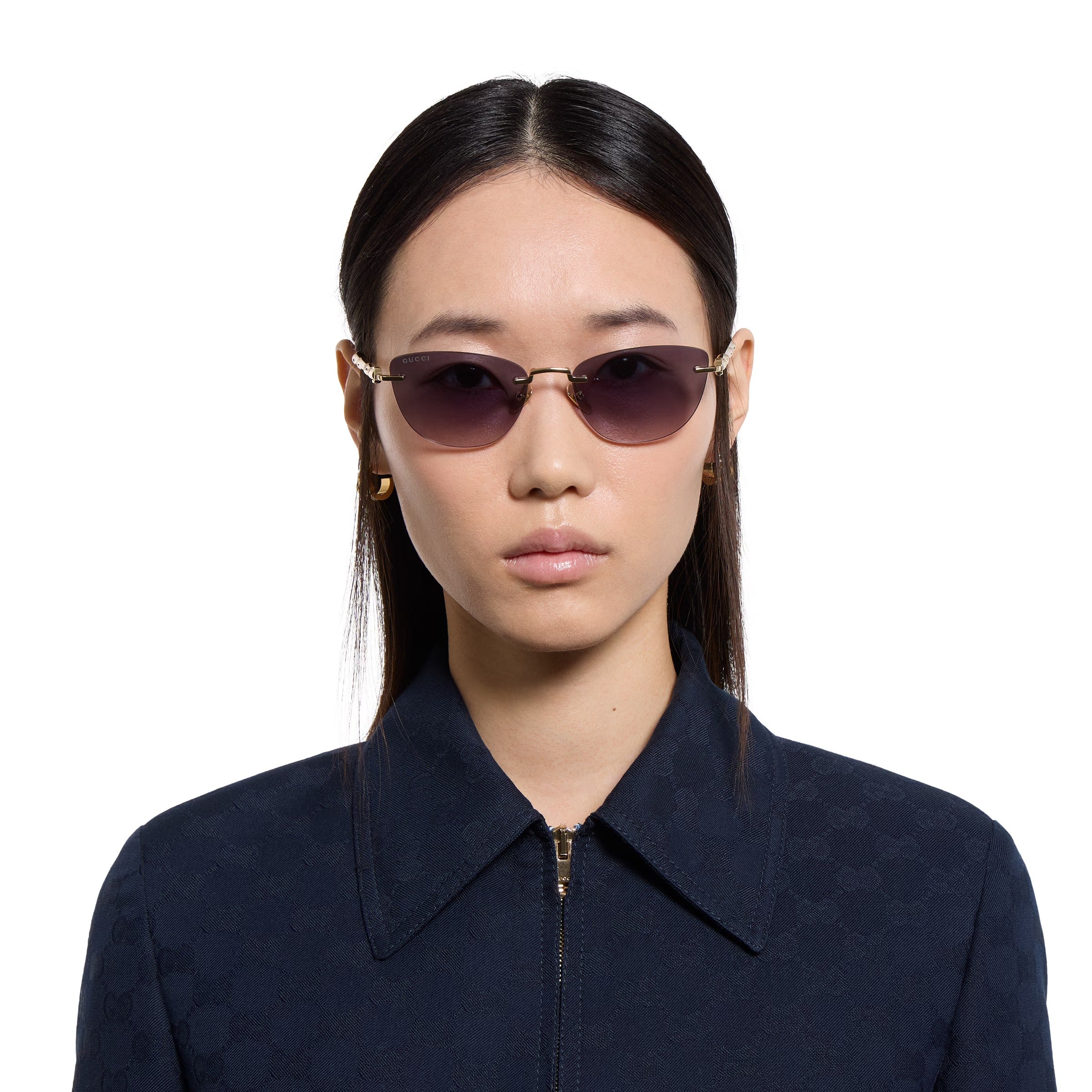 Gucci Women Cat-eye Frame Shiny Gold Tone sunglasses