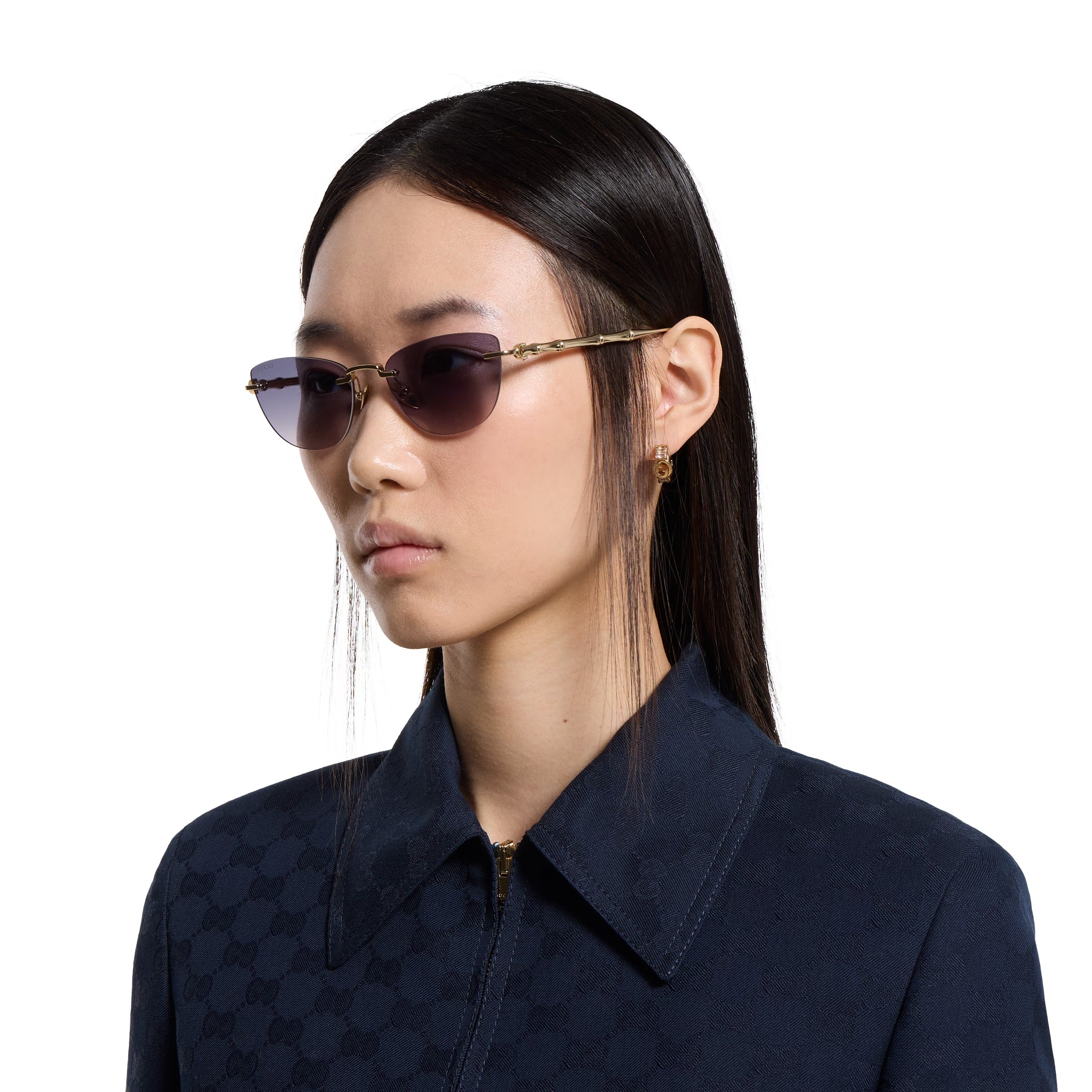Gucci Women Cat-eye Frame Shiny Gold Tone sunglasses