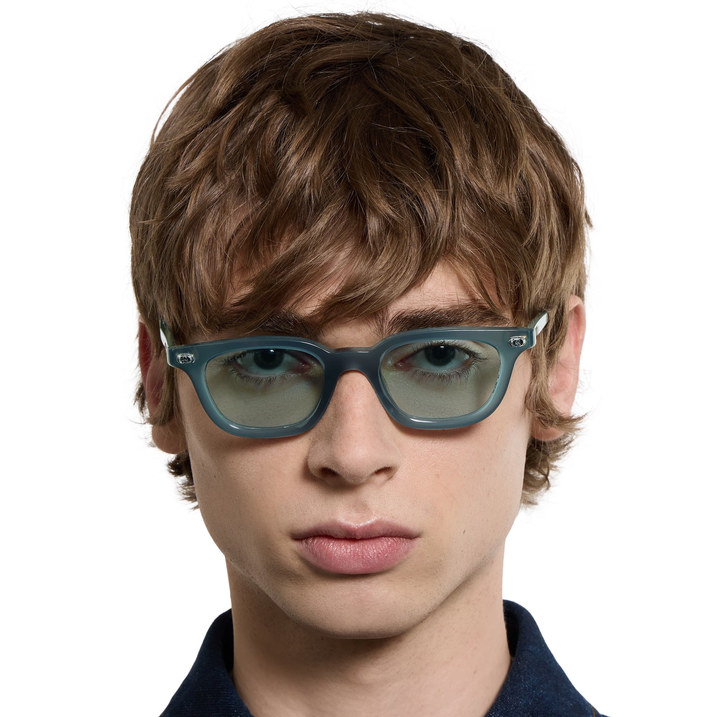 Gucci Men Oval Frame Blue Sunglasses