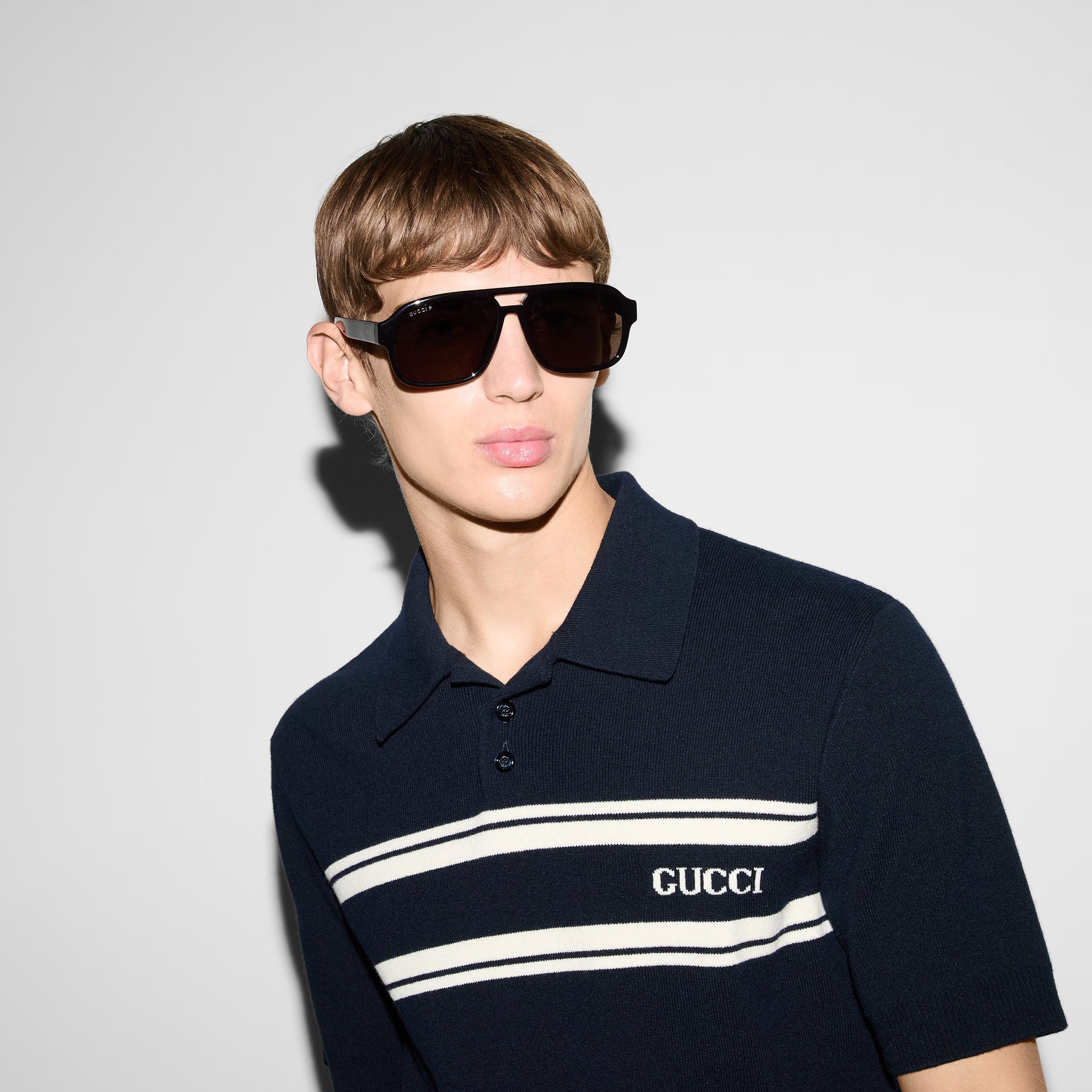 Gucci Men Navigator Frame Black Sunglasses