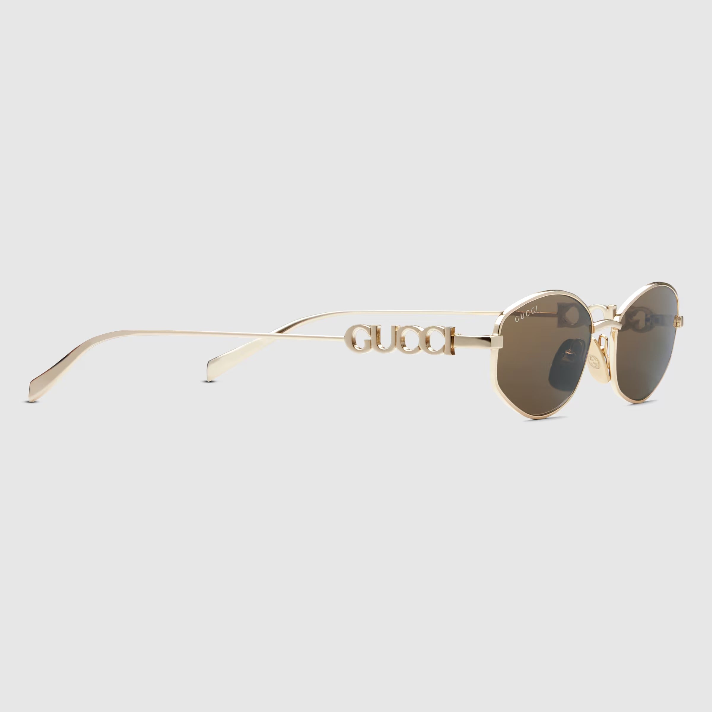 Gucci Women Oval Frame Gold Sunglasses