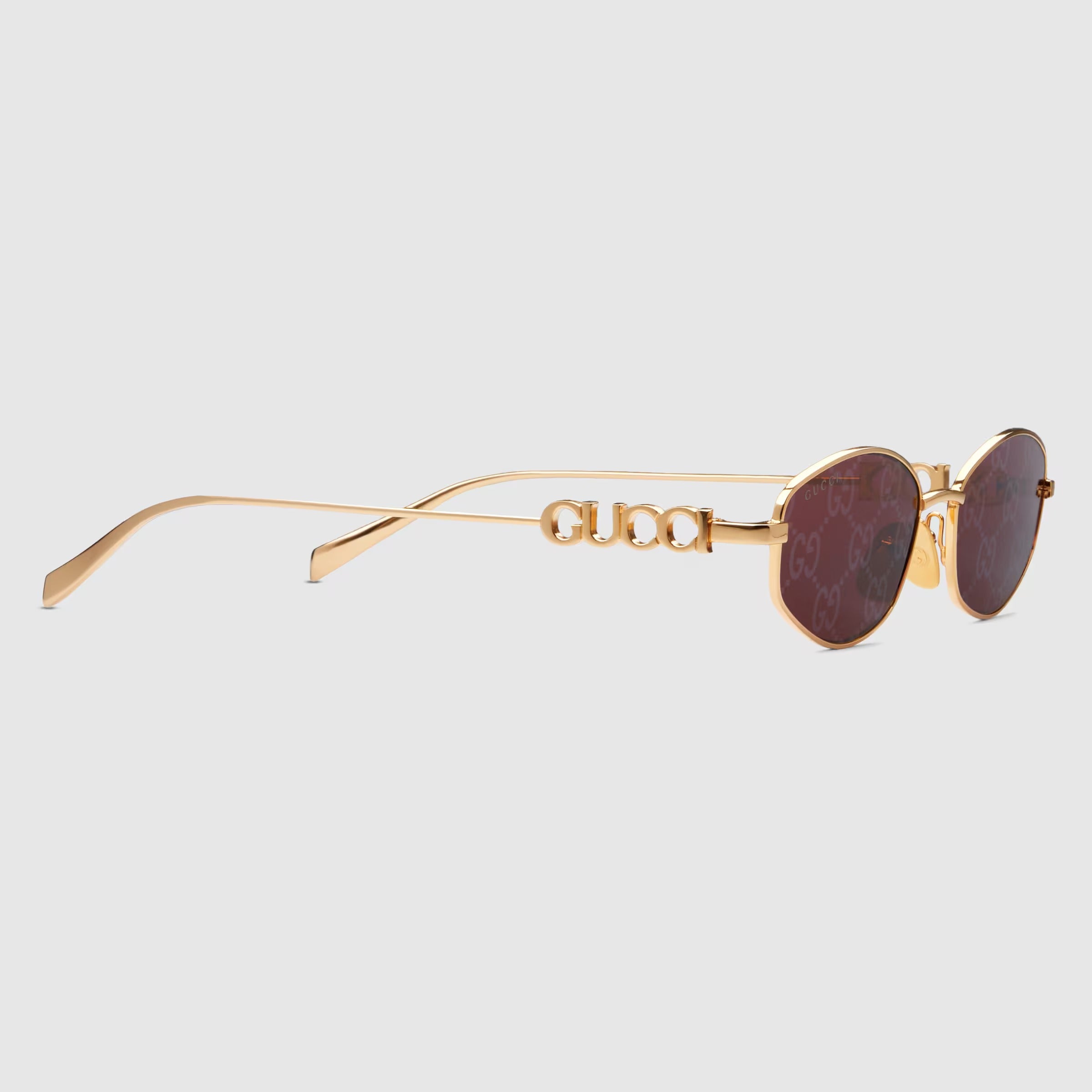 Gucci Women Oval Frame Metallic Gold Sunglasses