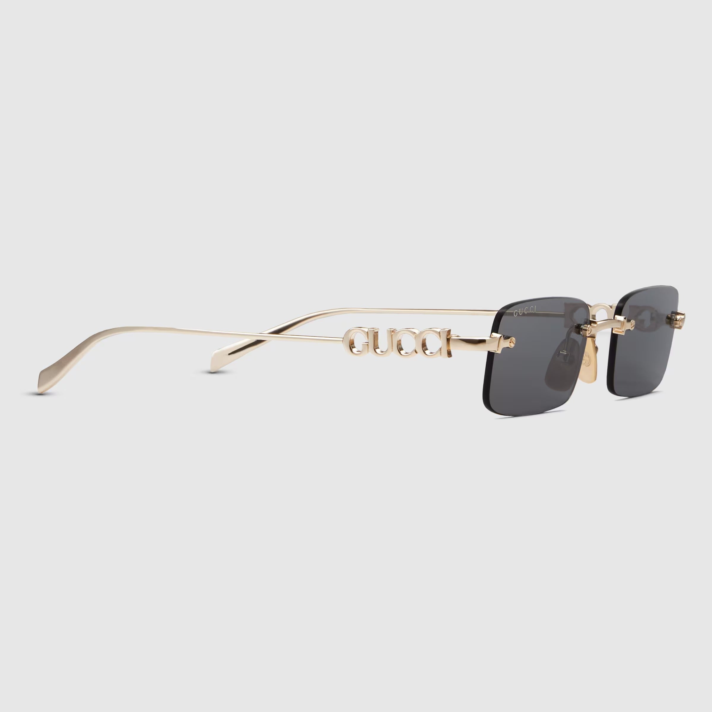 Gucci Women Rectangular Frame Metallic Gold Sunglasses