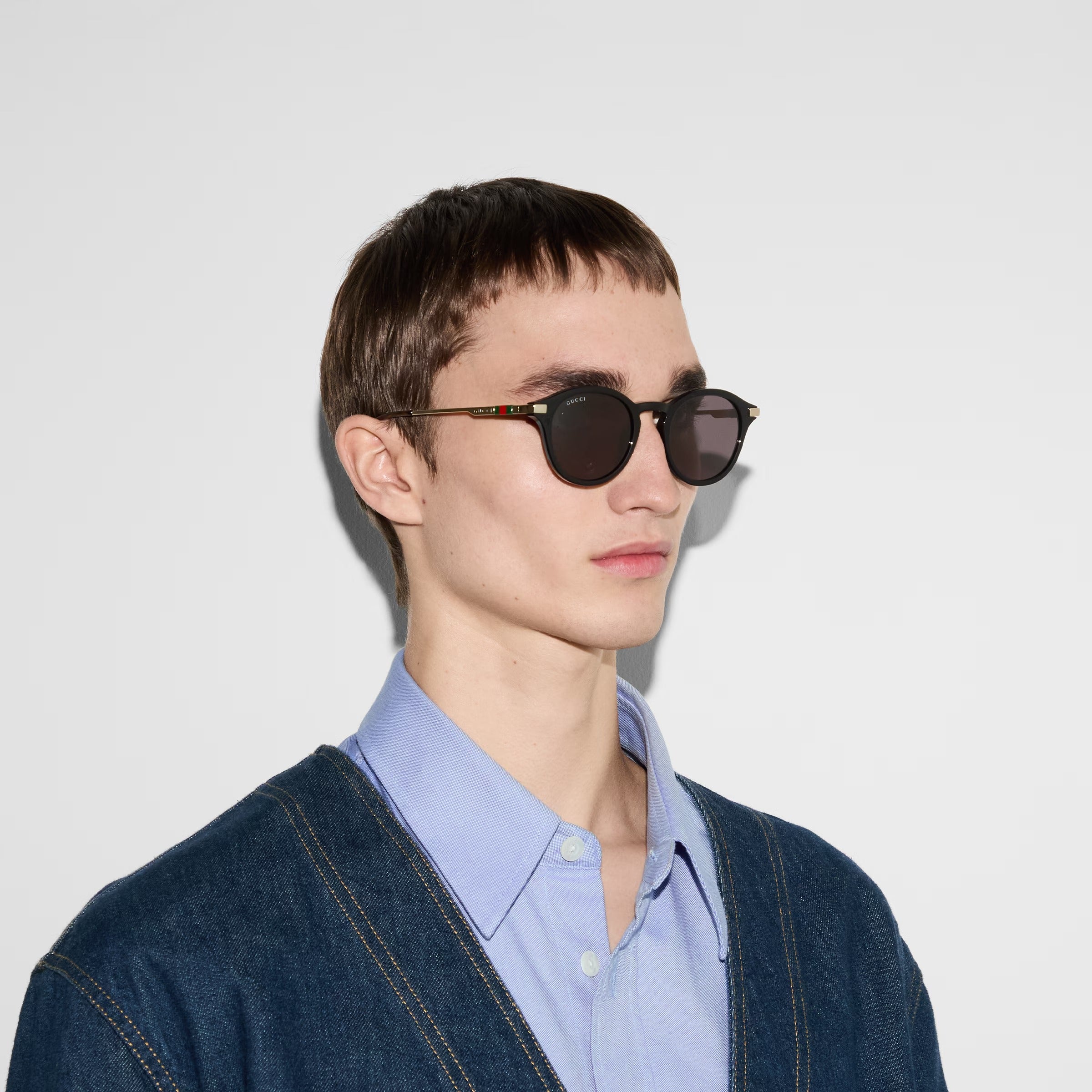 Gucci Men Round Frame Black Sunglasses
